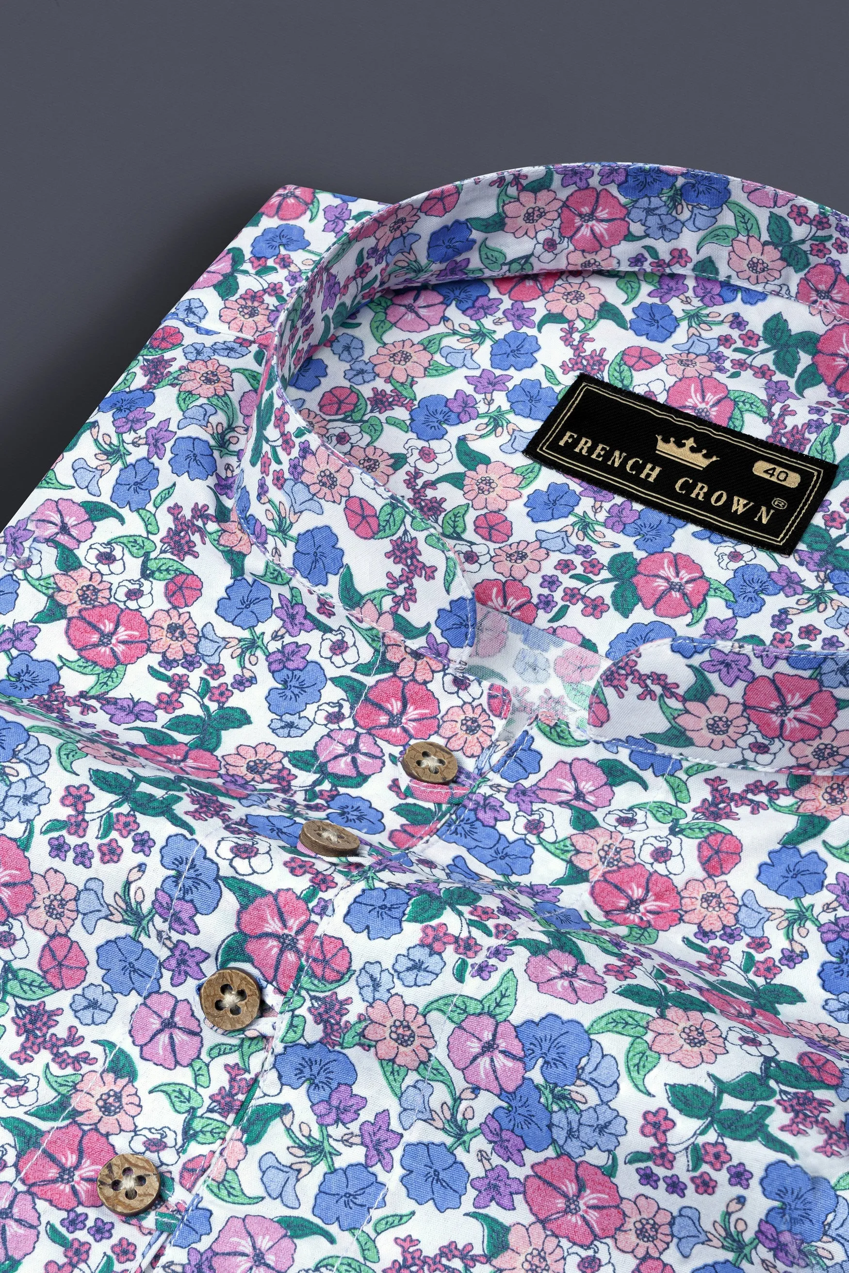 Lilac Multicolored Flower Printed Poplin Giza Cotton Shirt sold by French Crown product image thumbnail 4