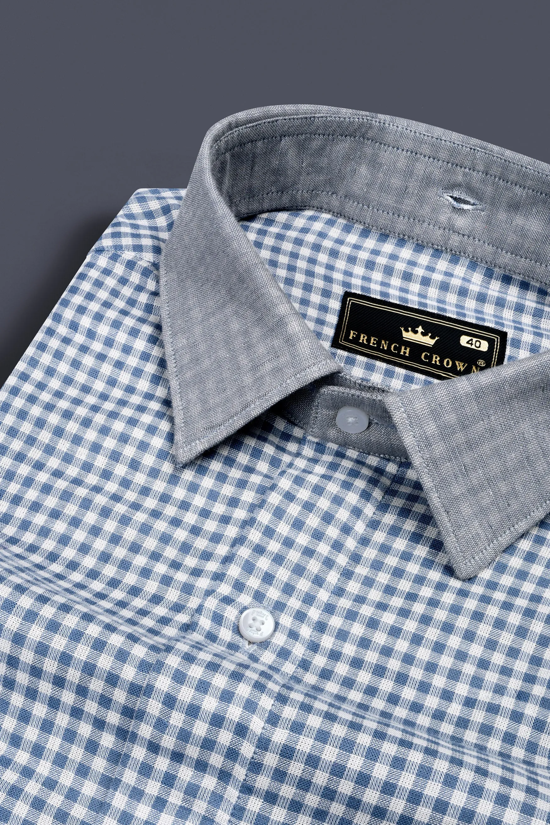 Kashmir Blue And Bright White Plaid Chambray Detachable Hoodie Jacket sold by French Crown product image thumbnail 3