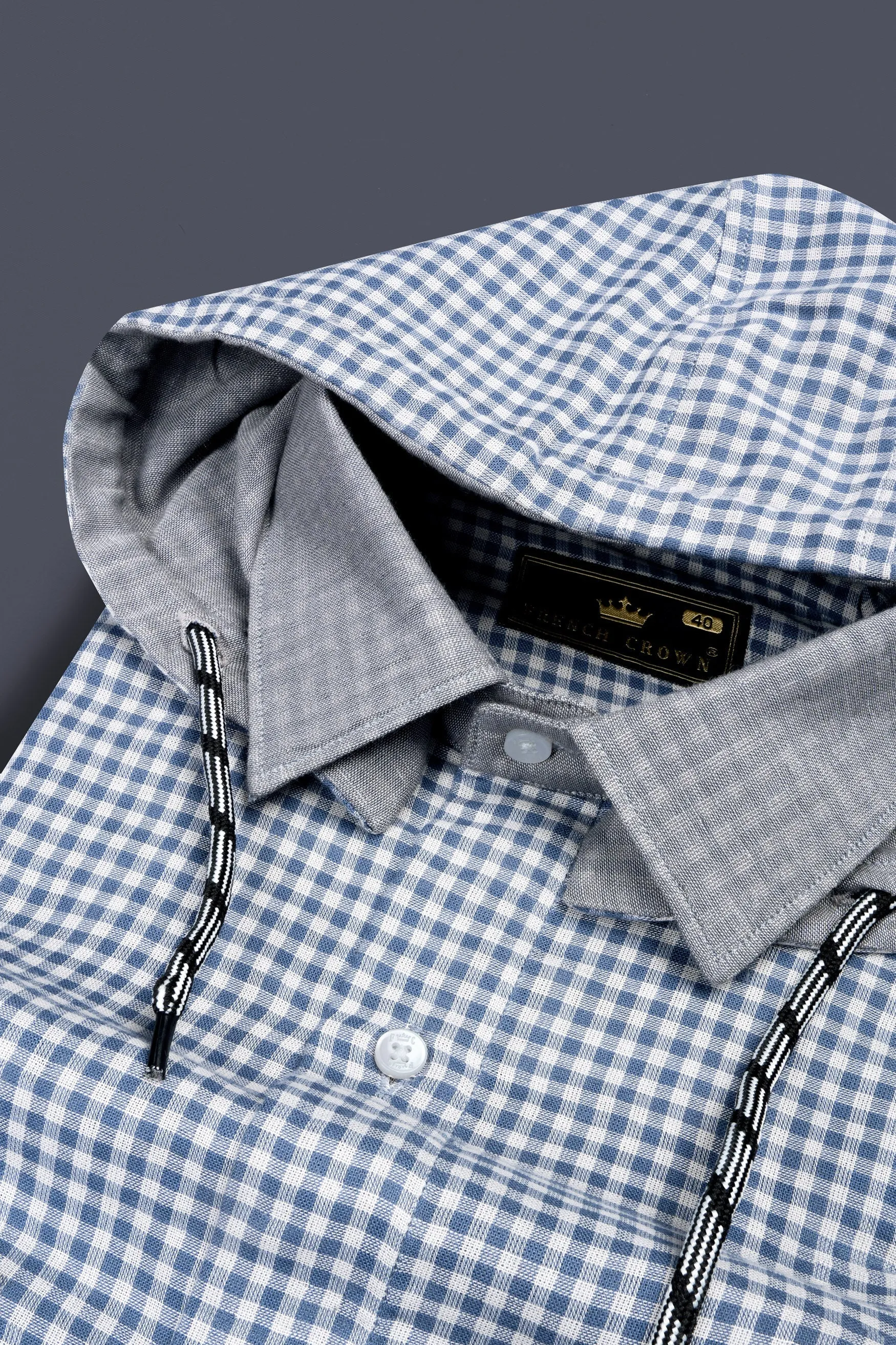 Kashmir Blue And Bright White Plaid Chambray Detachable Hoodie Jacket sold by French Crown product image thumbnail 5