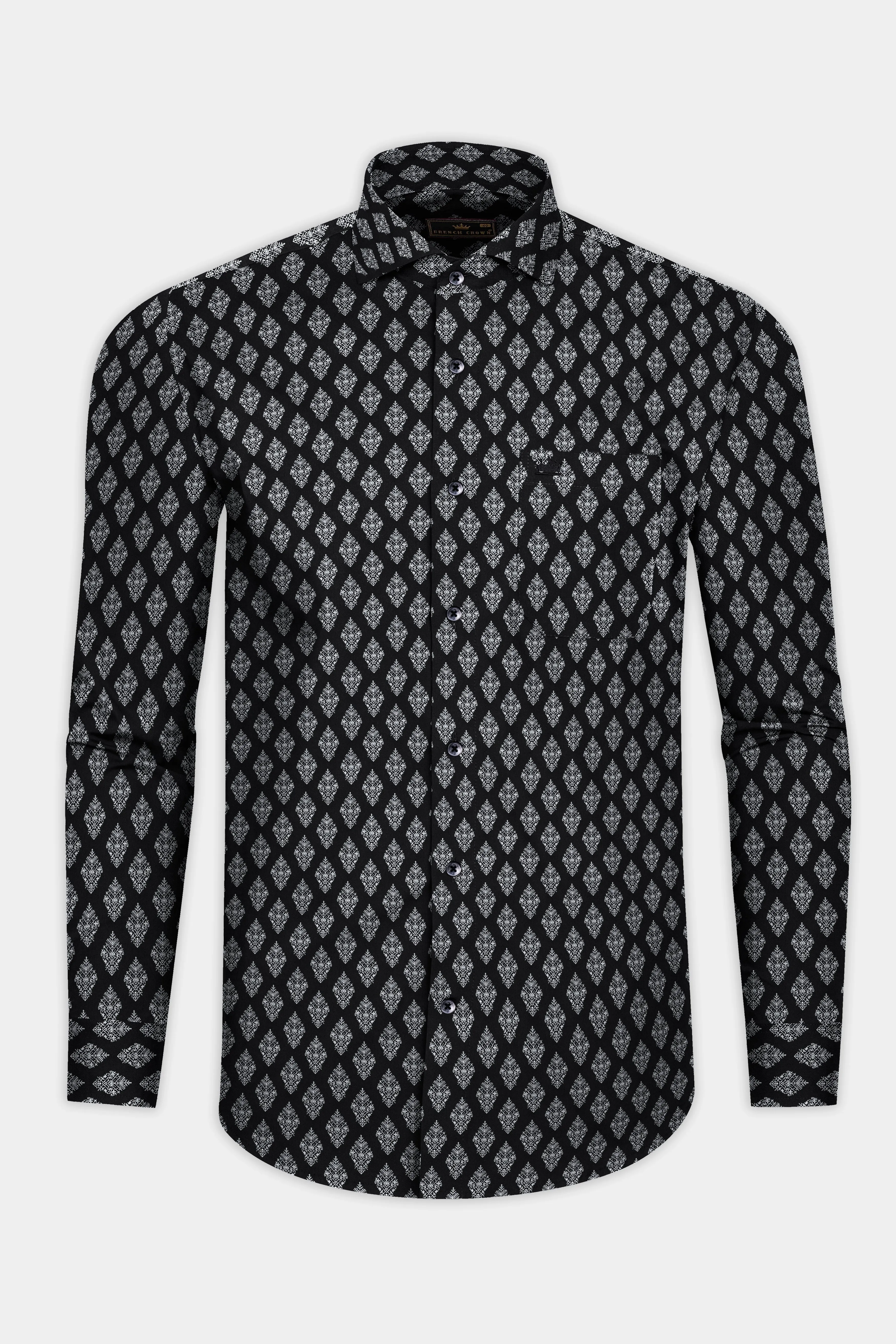 Jade Black with White Twill Printed Cotton Shirt sold by French Crown product image thumbnail 4
