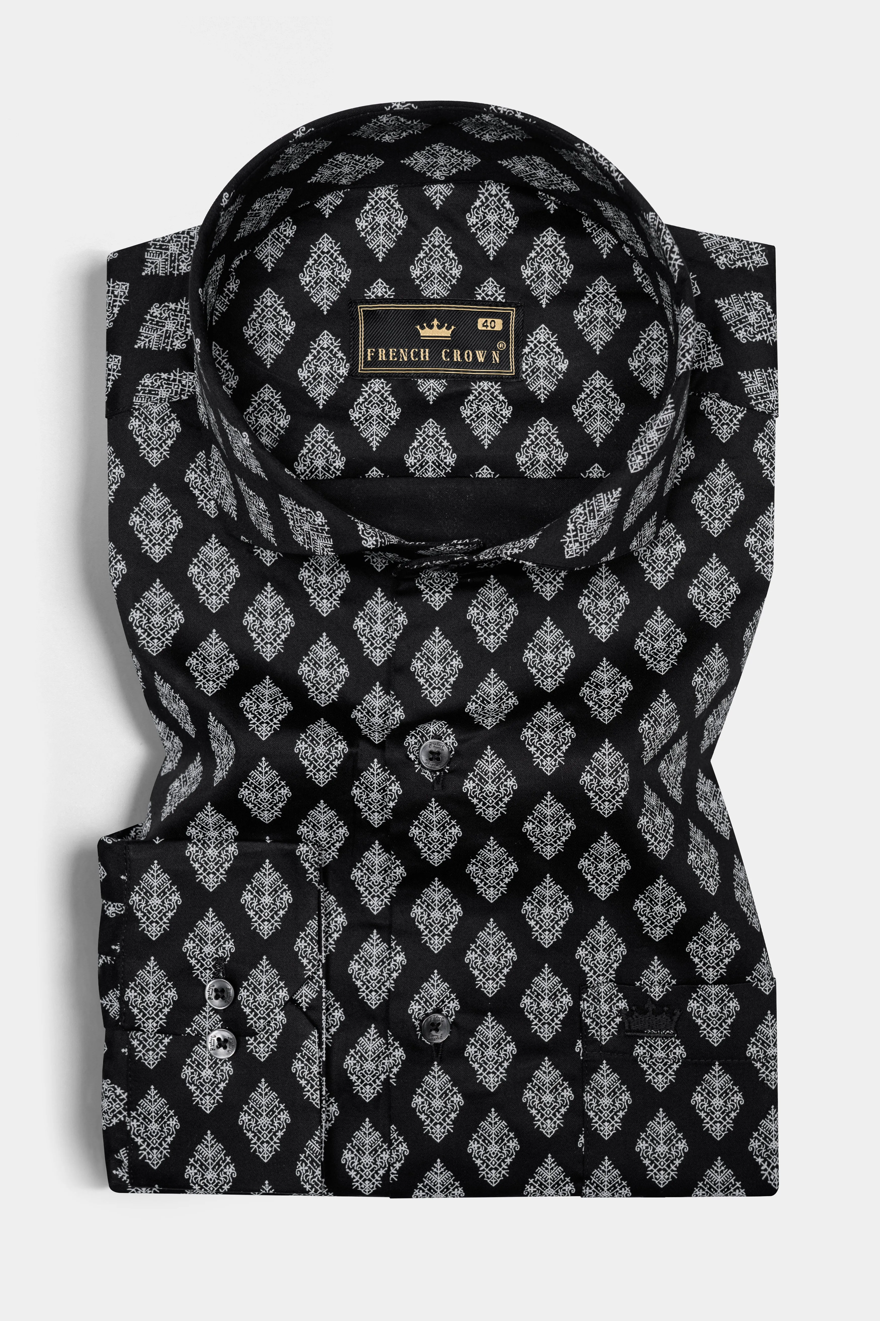 Jade Black with White Twill Printed Cotton Shirt sold by French Crown product image thumbnail 3