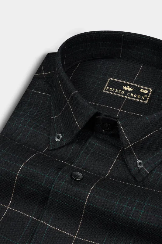 Jade Black Windowpane Dobby Textured Premium Cotton Shirt sold by French Crown
