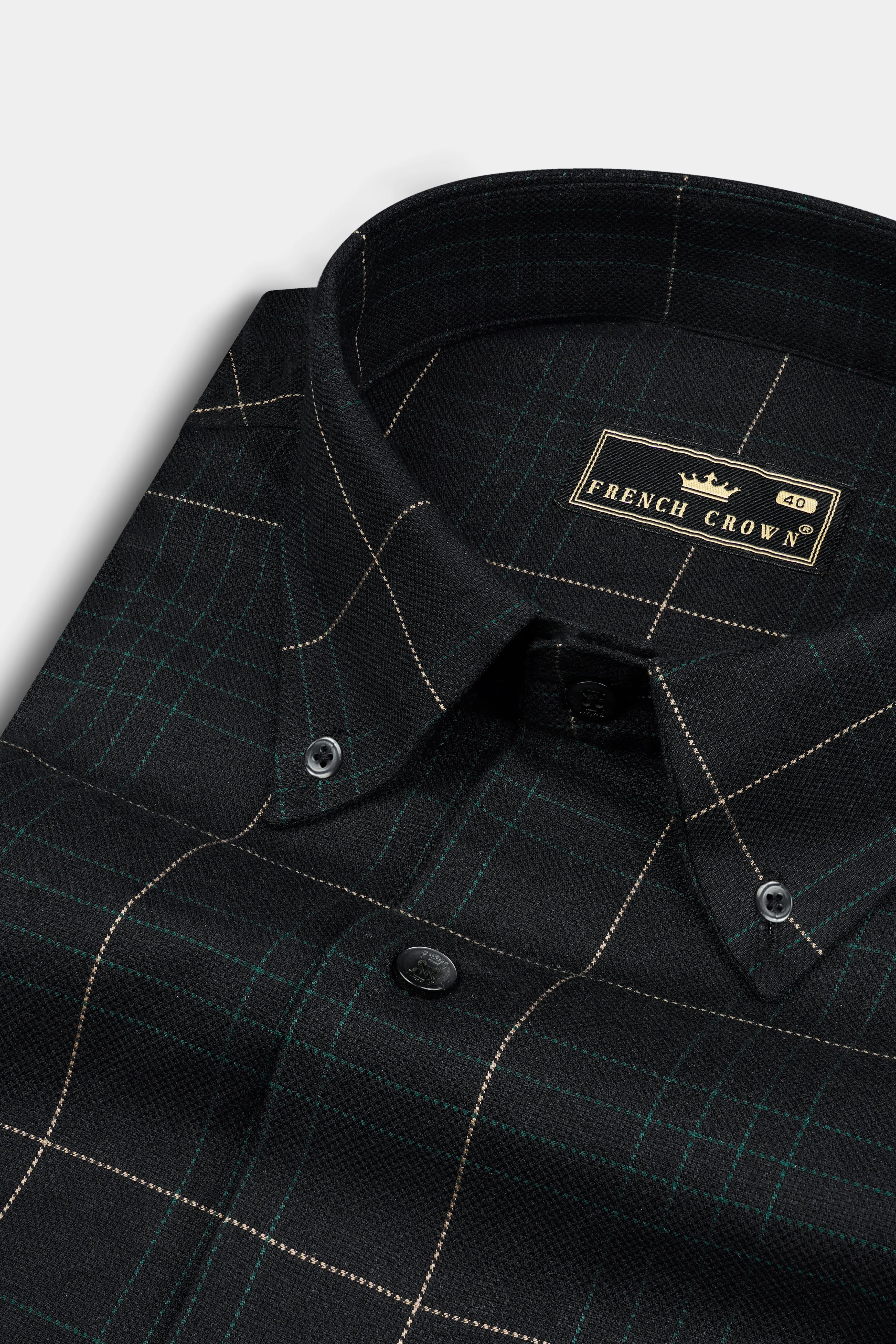 Jade Black Windowpane Dobby Textured Premium Cotton Shirt sold by French Crown