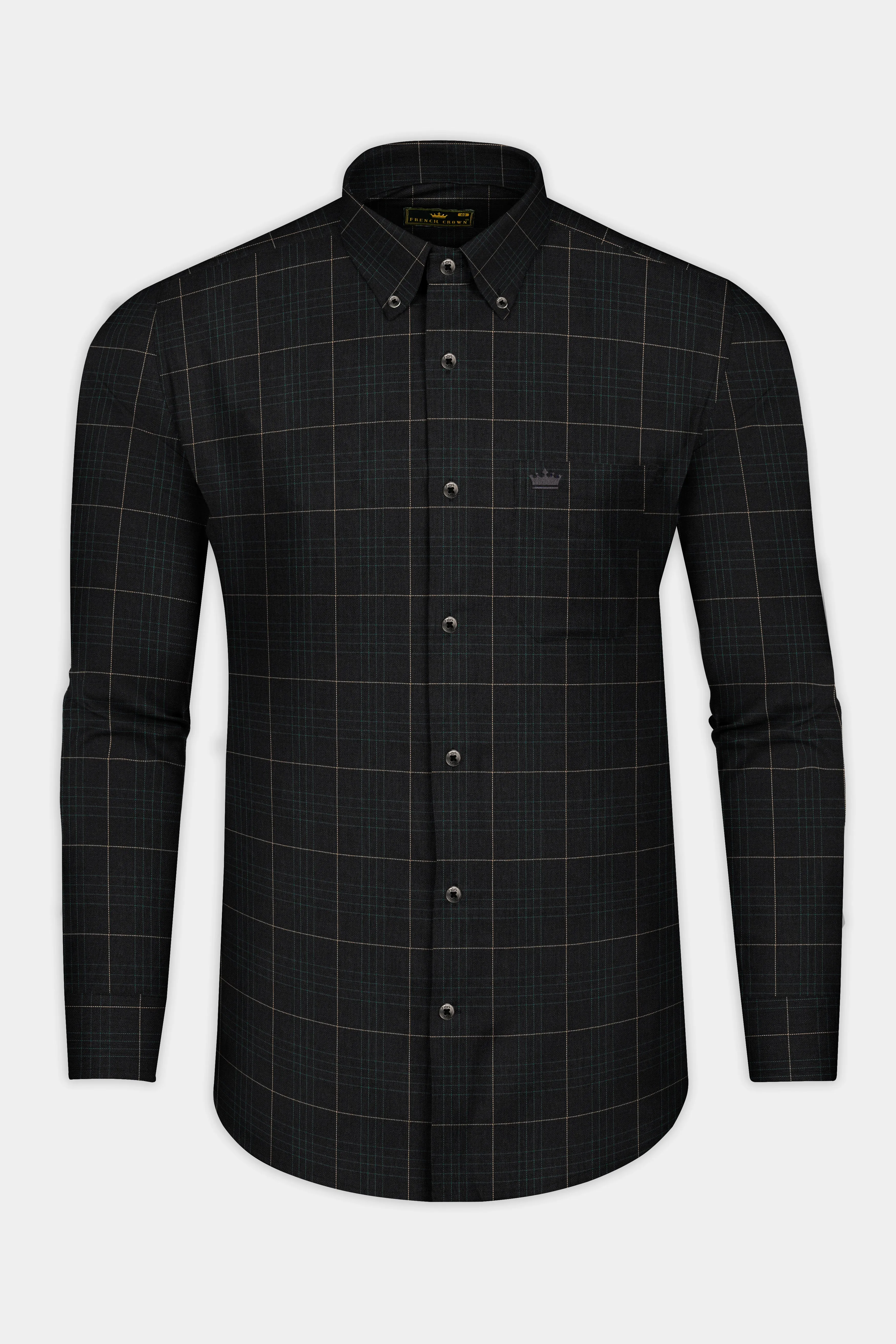 Jade Black Windowpane Dobby Textured Premium Cotton Shirt sold by French Crown product image thumbnail 4