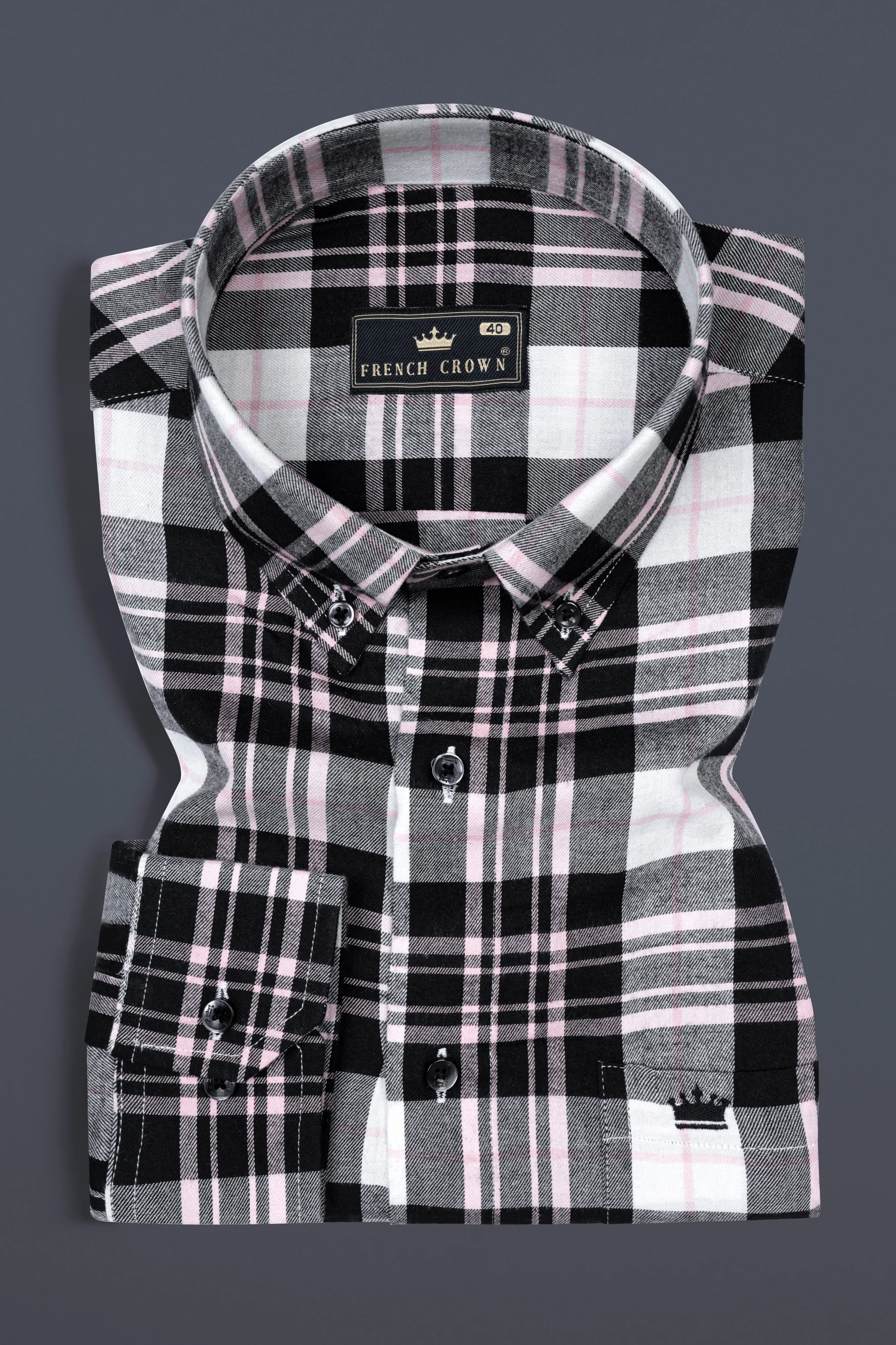 Jade Black and White Checks Plaid Twill Giza Cotton Shirt sold by French Crown product image thumbnail 3