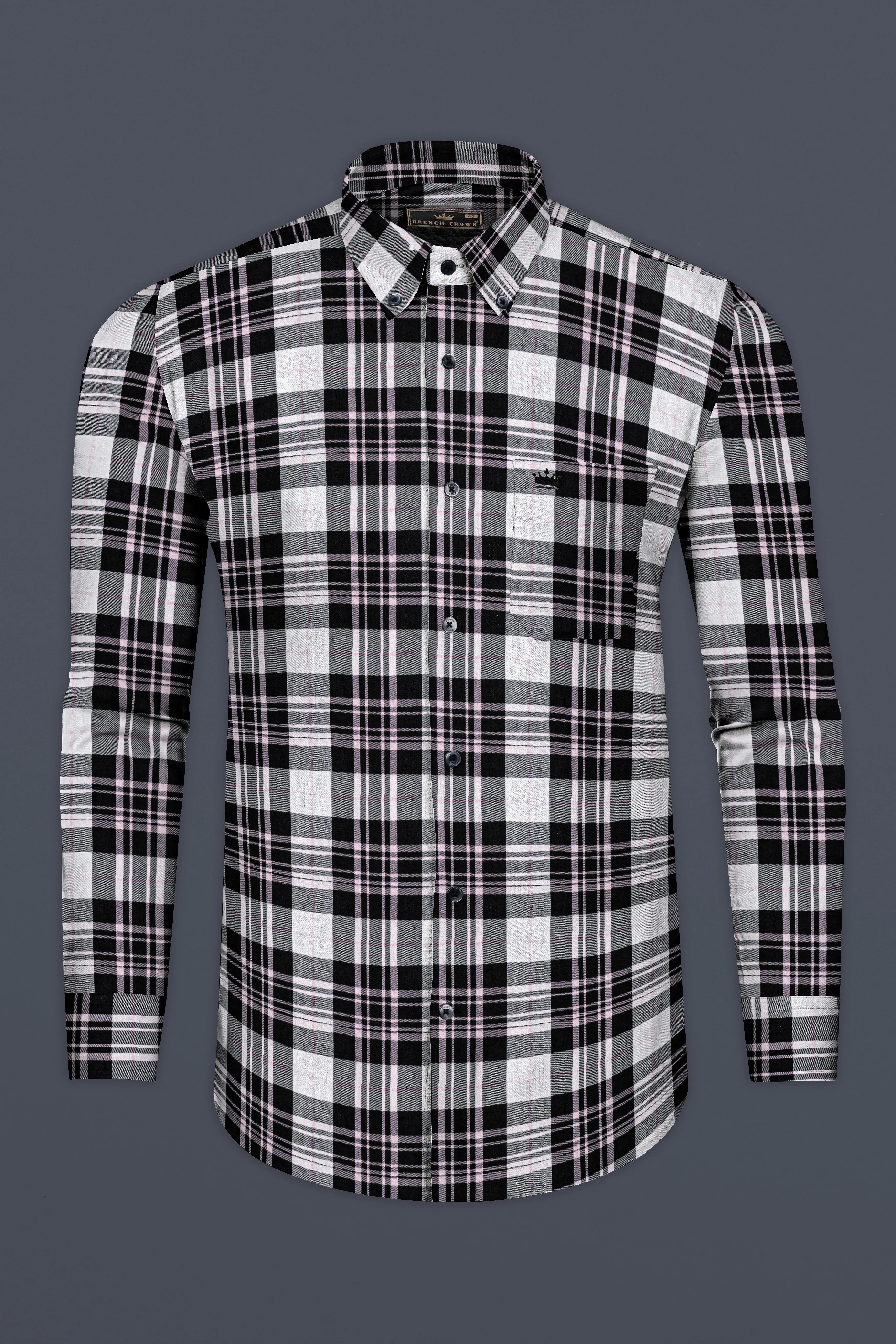 Jade Black and White Checks Plaid Twill Giza Cotton Shirt sold by French Crown product image thumbnail 4