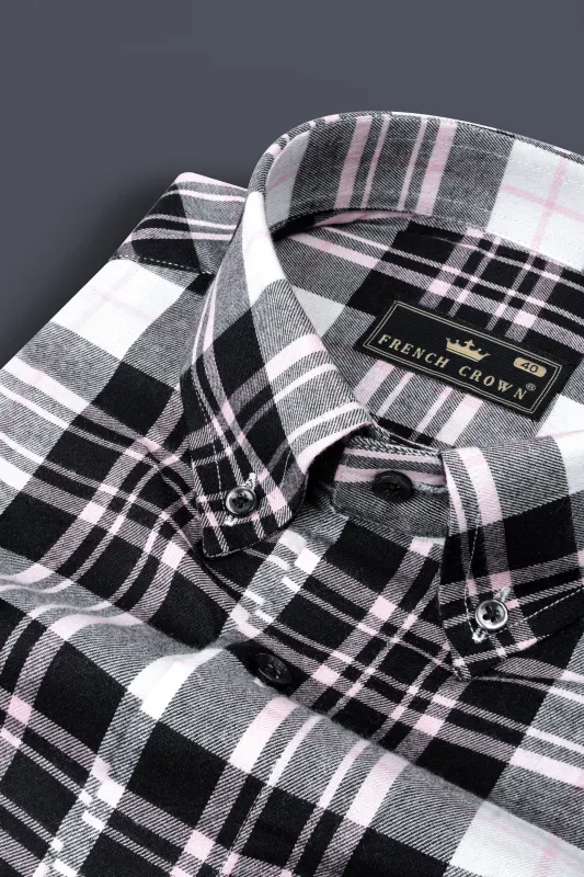 Jade Black and White Checks Plaid Twill Giza Cotton Shirt sold by French Crown