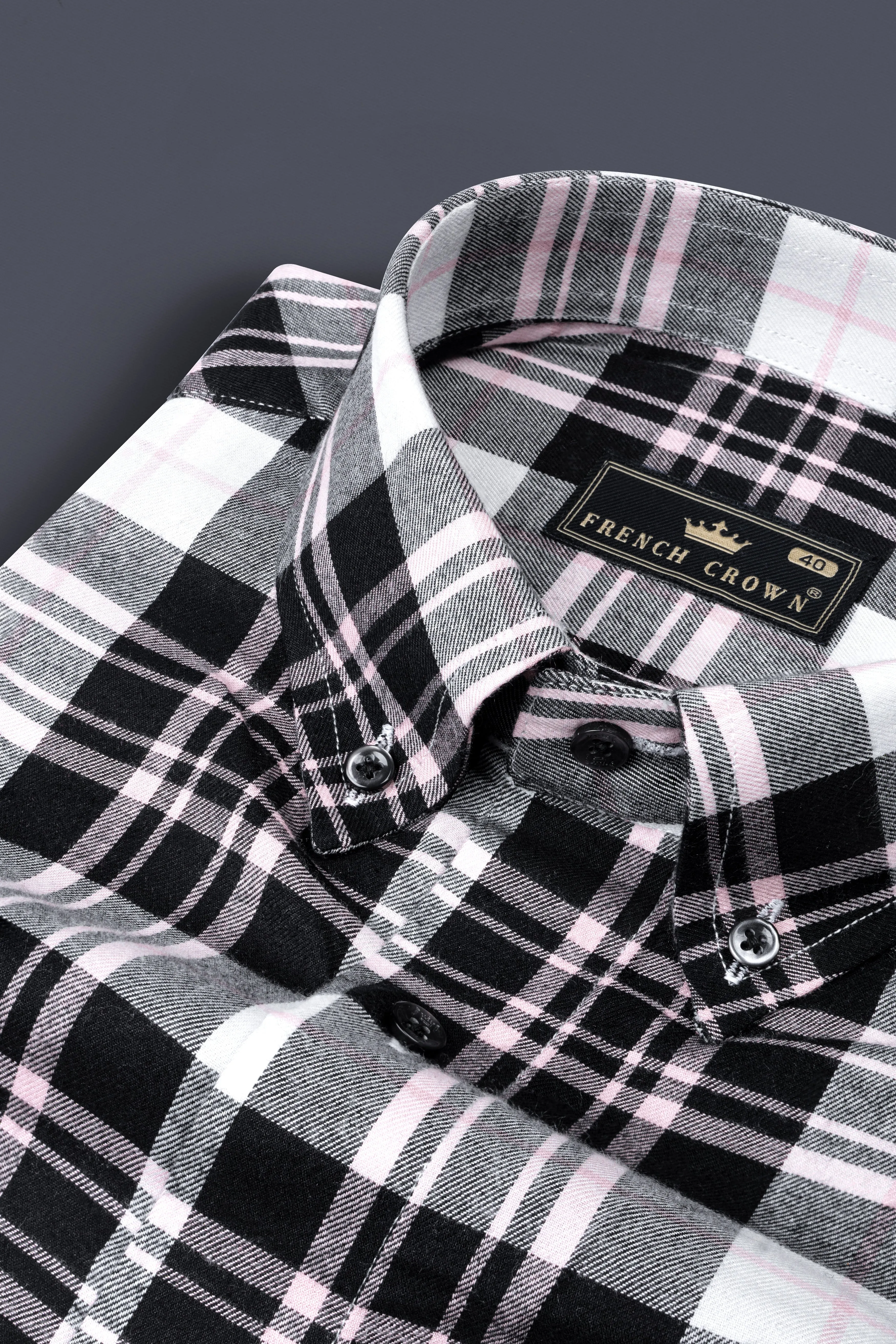 Jade Black and White Checks Plaid Twill Giza Cotton Shirt sold by French Crown