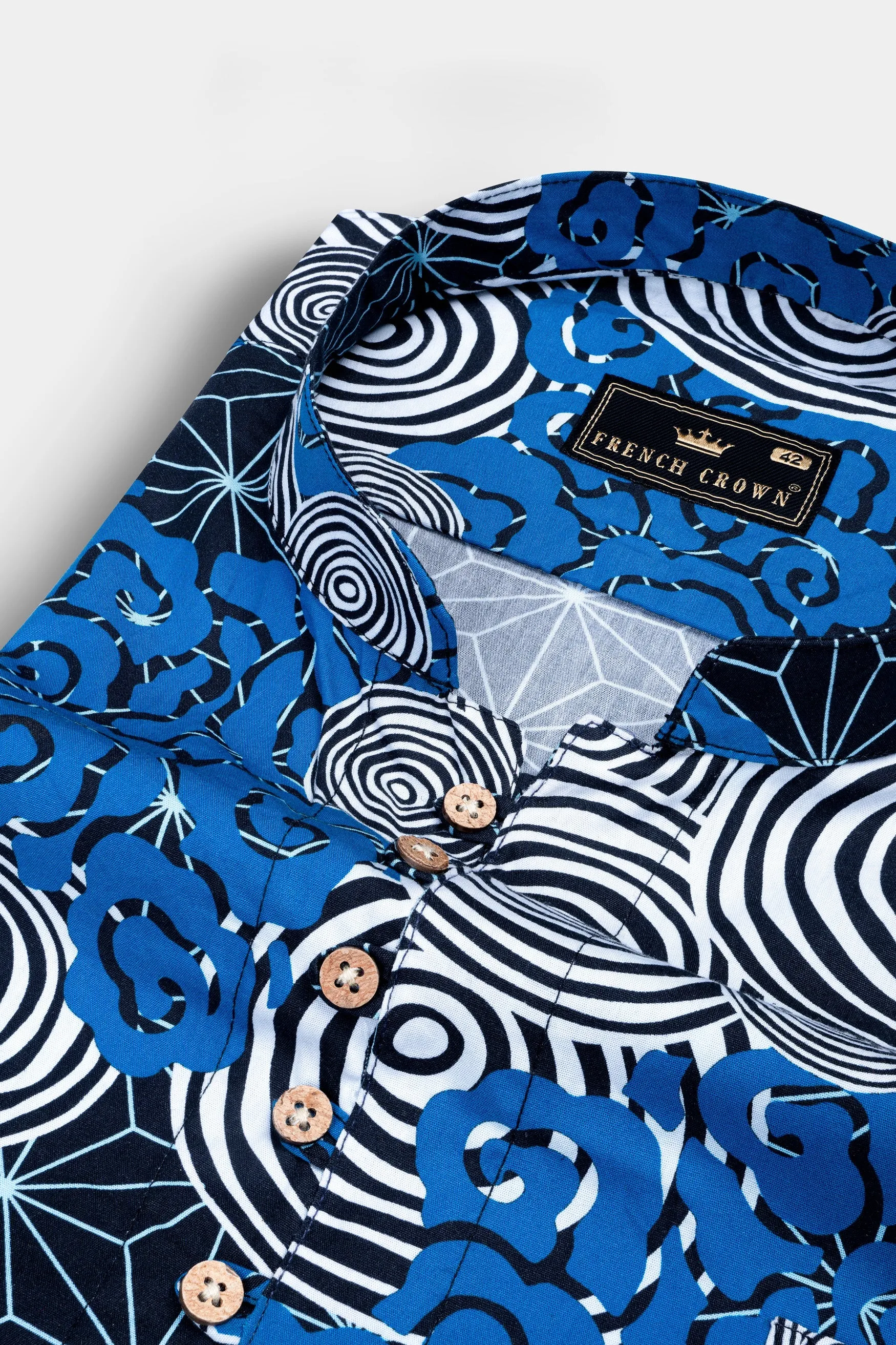 Jade Black And French Blue with Galactic Printed Premium Cotton Kurta Shirt sold by French Crown product image thumbnail 4