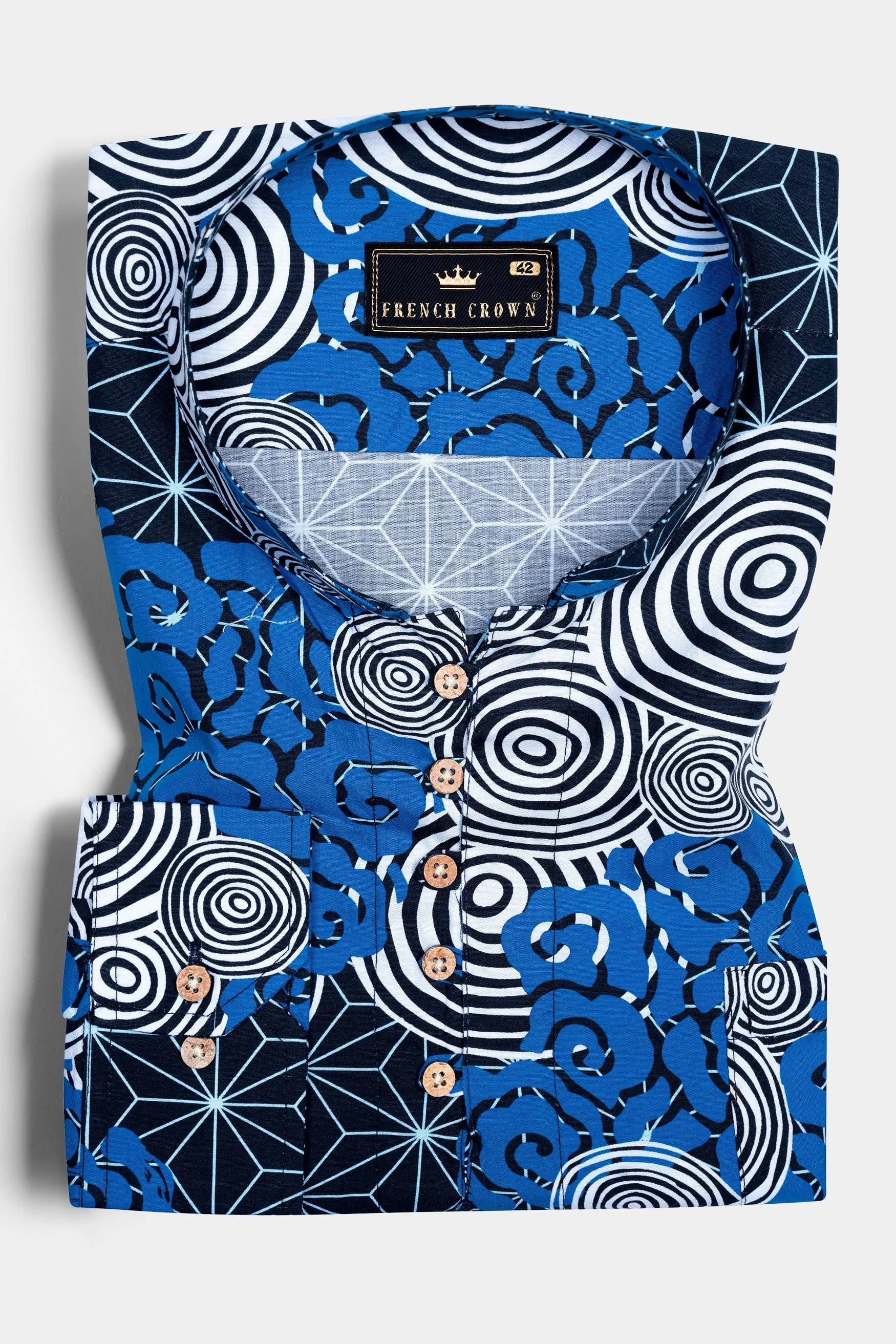 Jade Black And French Blue with Galactic Printed Premium Cotton Kurta Shirt sold by French Crown product image thumbnail 5