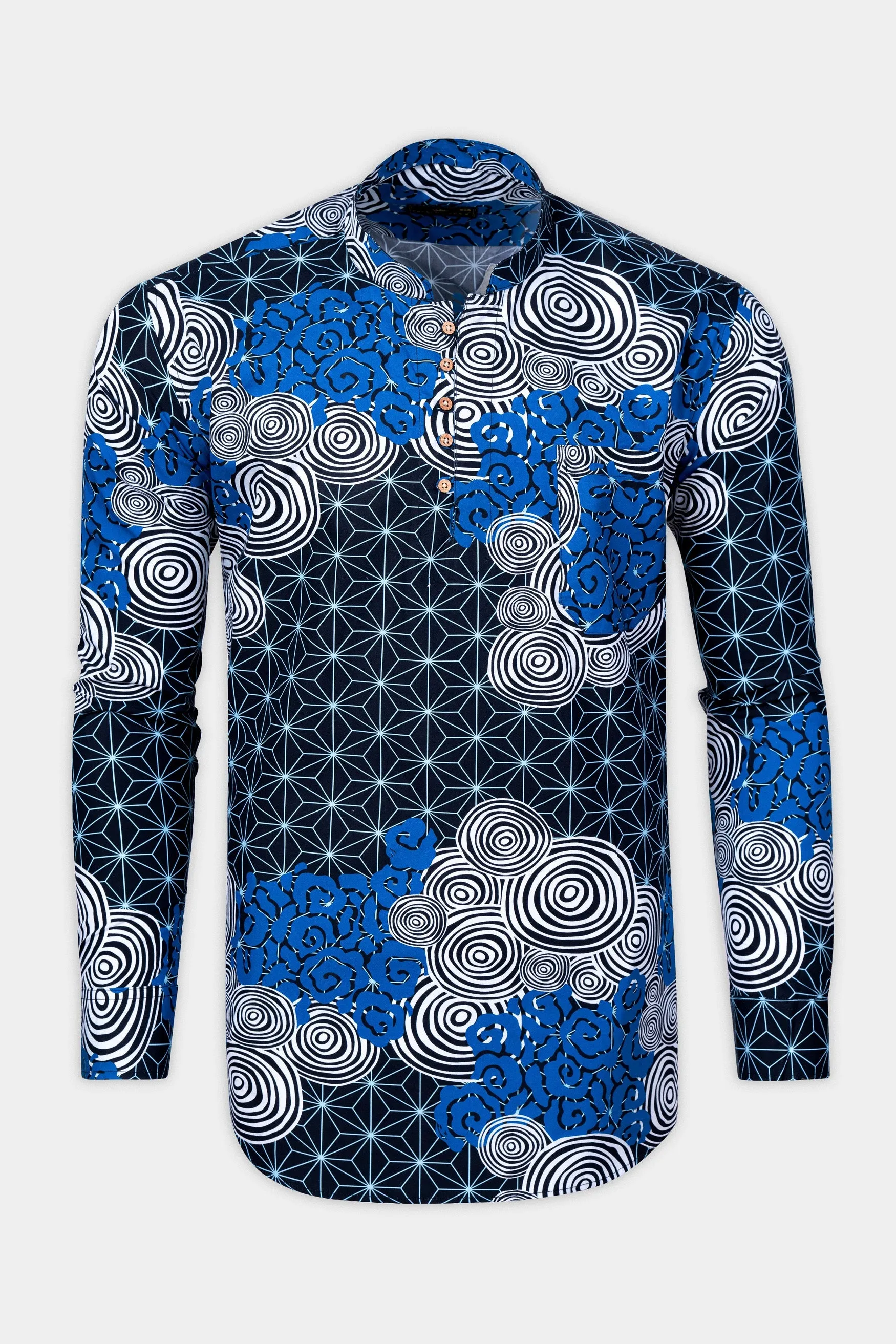 Jade Black And French Blue with Galactic Printed Premium Cotton Kurta Shirt sold by French Crown product image thumbnail 2