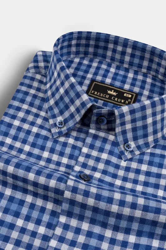 Gulf Blue With White Plaid Flannel Shirt sold by French Crown