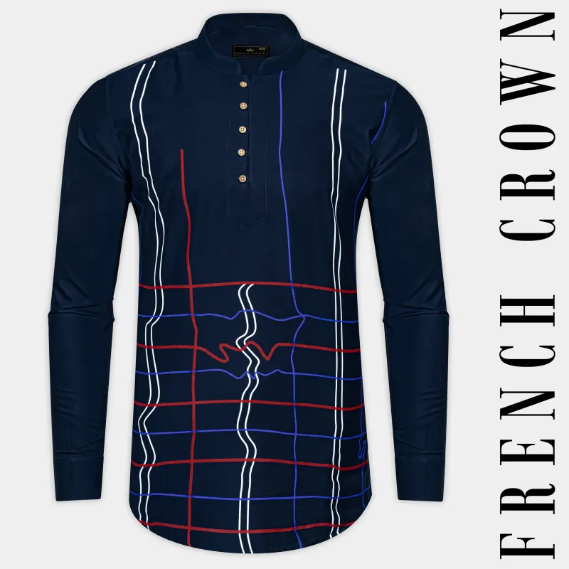 Ebony Blue Multicolor Stripes Super Soft Premium Kurta Shirt sold by French Crown