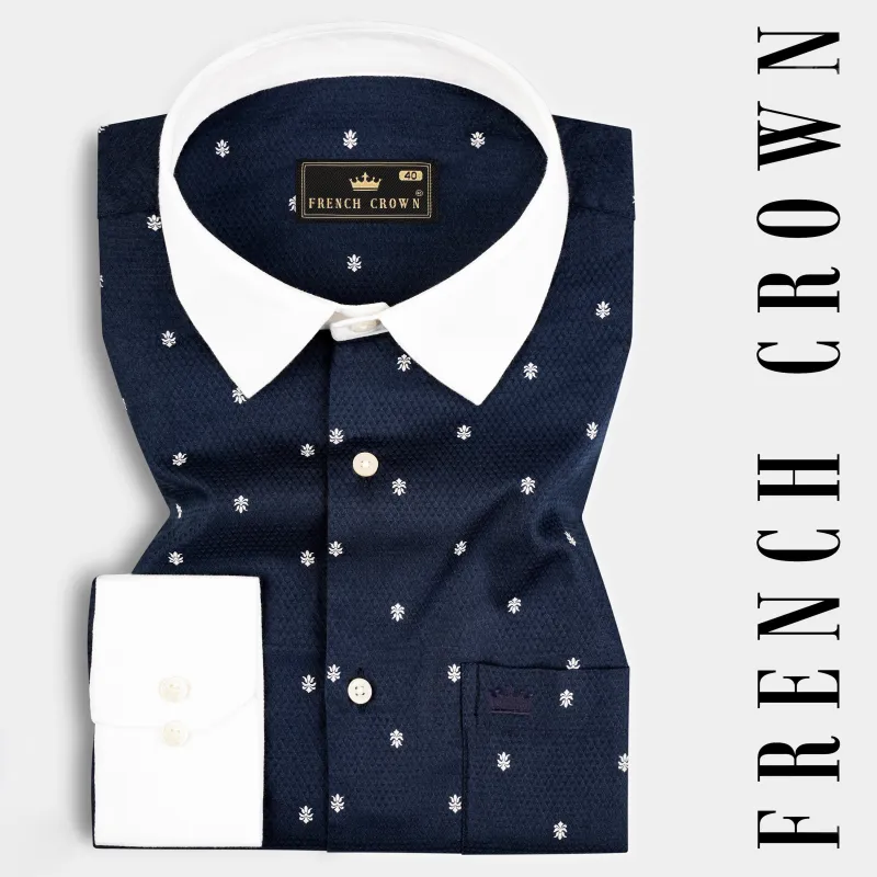 Ebony Blue Dobby Textured Premium Cotton Shirt sold by French Crown