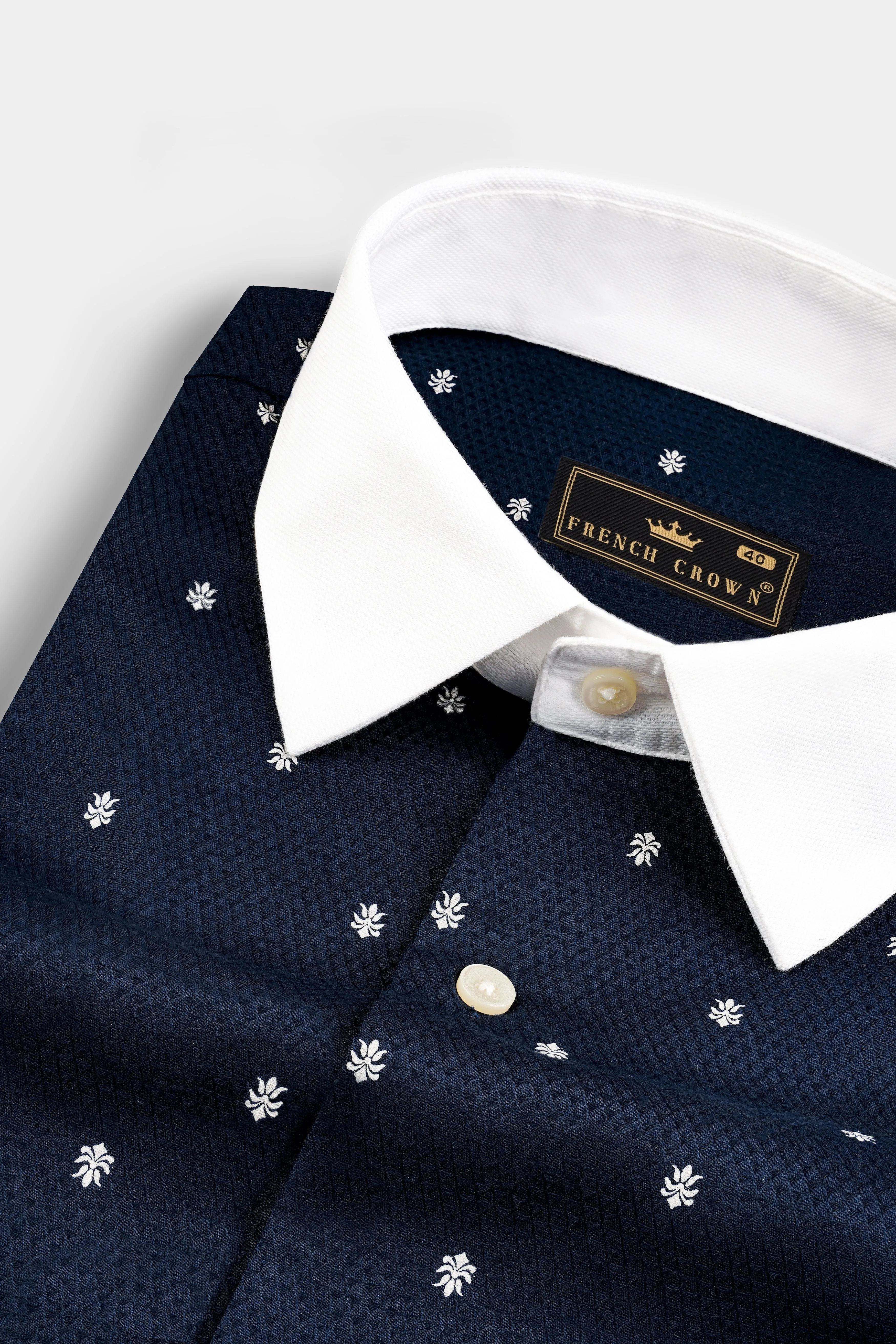 Ebony Blue Dobby Textured Premium Cotton Shirt sold by French Crown product image thumbnail 4