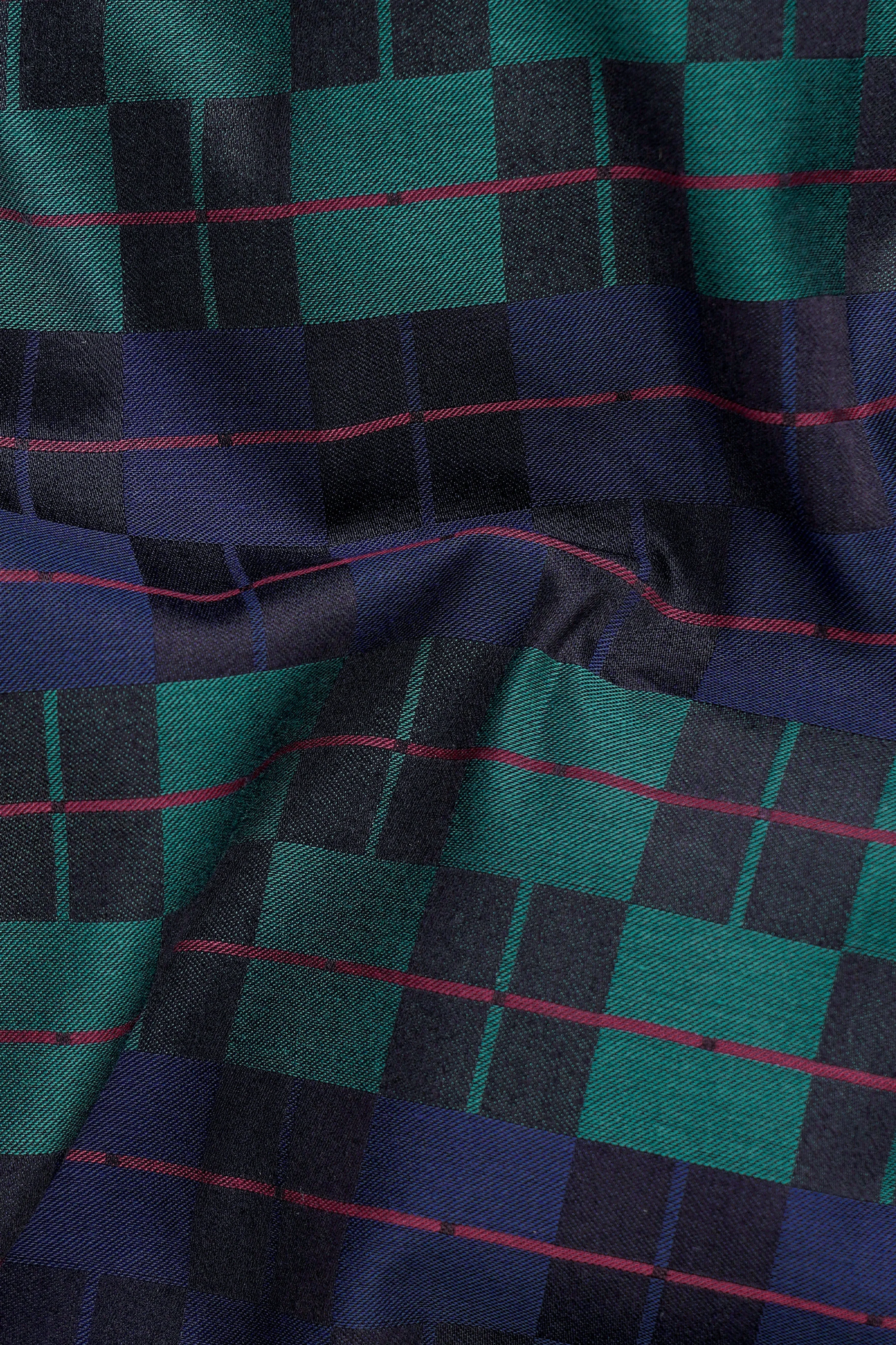 Ebony Blue and Plantation Green Plaid Jacquard Textured Premium Cotton Shirt sold by French Crown product image thumbnail 2