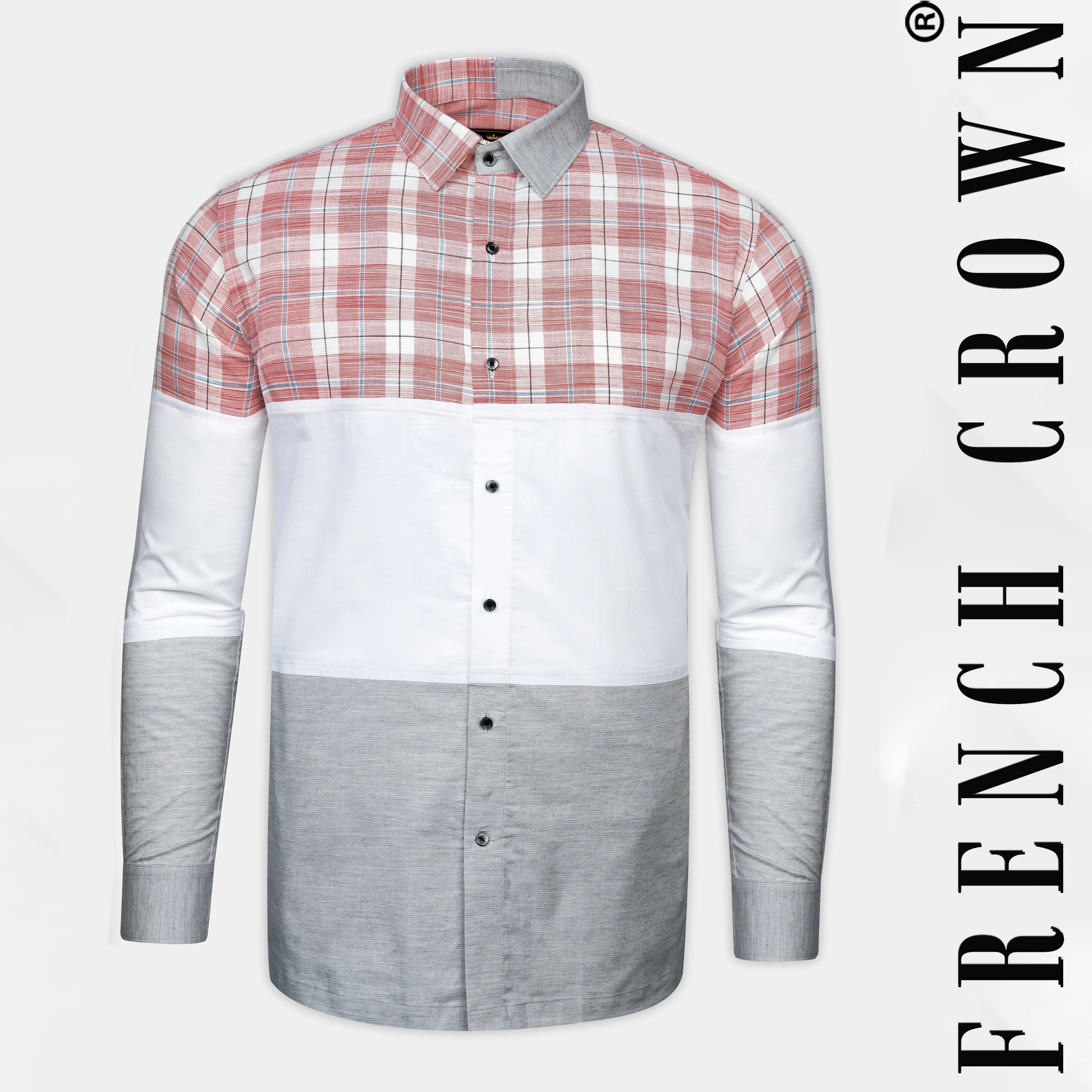 Contessa Red and Loblolly Gray Dobby Textured Premium Giza Cotton Designer Shirt sold by French Crown