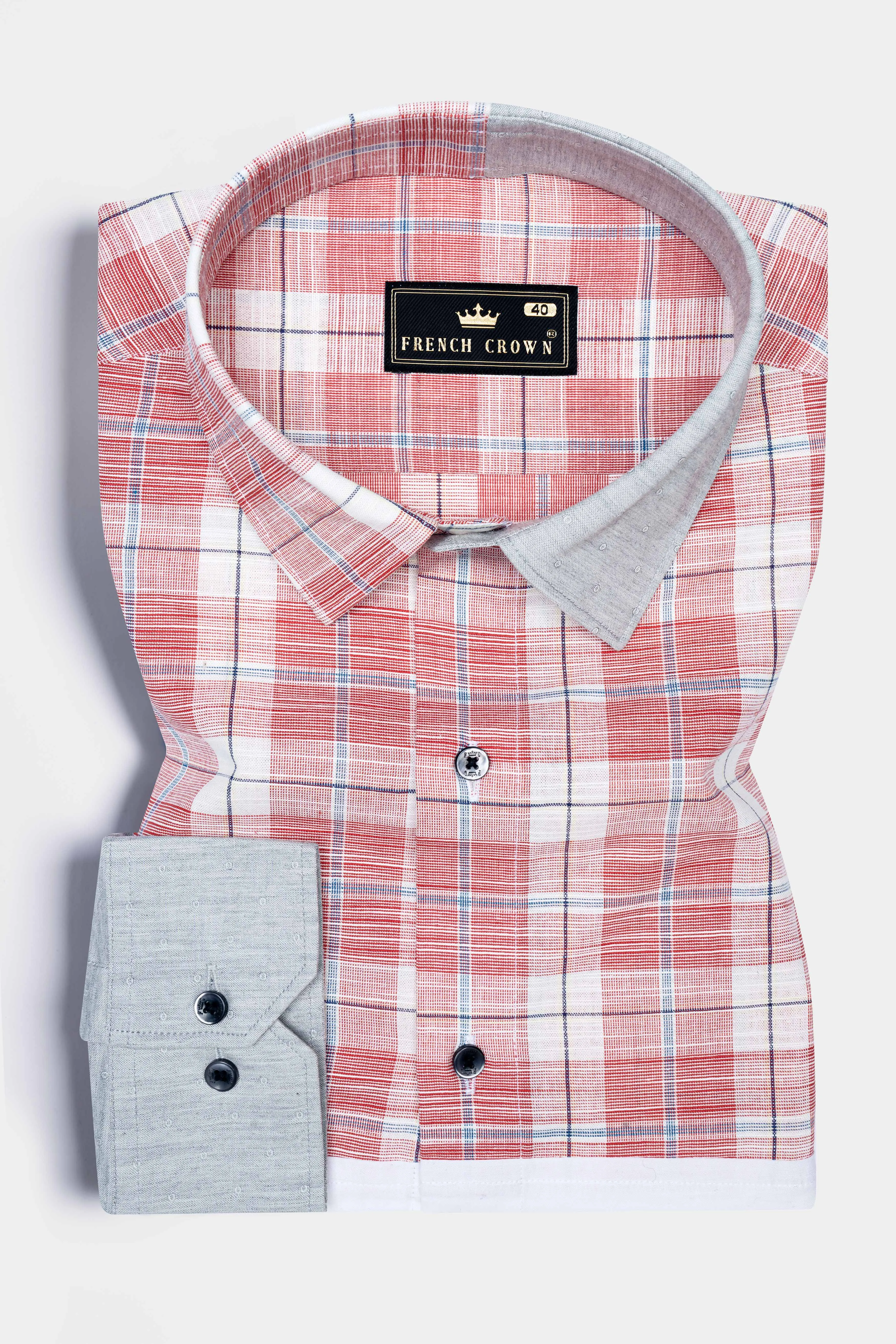 Contessa Red and Loblolly Gray Dobby Textured Premium Giza Cotton Designer Shirt sold by French Crown product image thumbnail 5