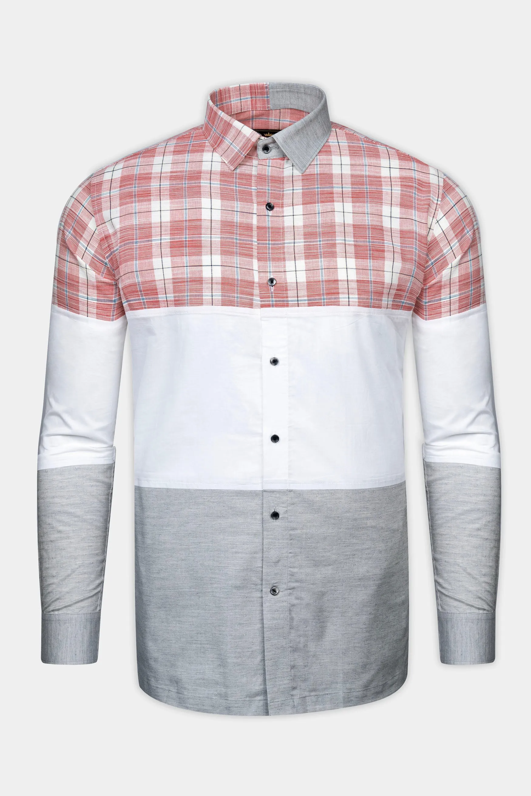 Contessa Red and Loblolly Gray Dobby Textured Premium Giza Cotton Designer Shirt sold by French Crown product image thumbnail 2