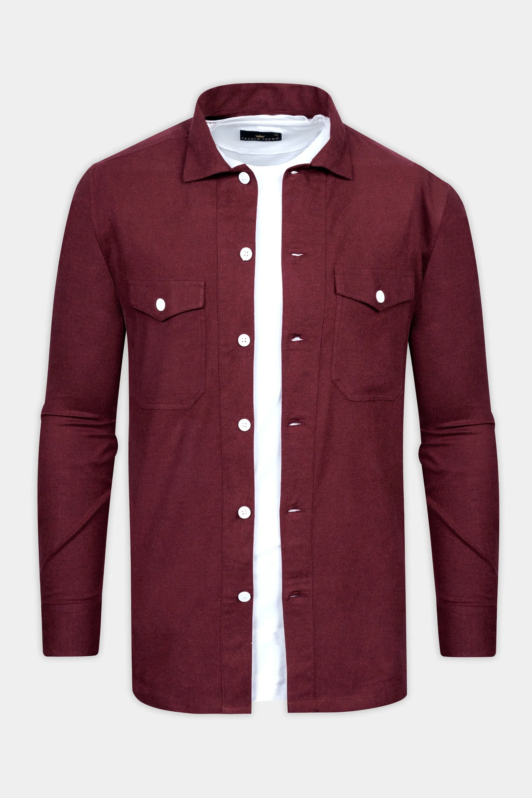 Cocoa Bean Brown Flannel Heavyweight Designer Overshirt/shacket sold by French Crown product image thumbnail 2