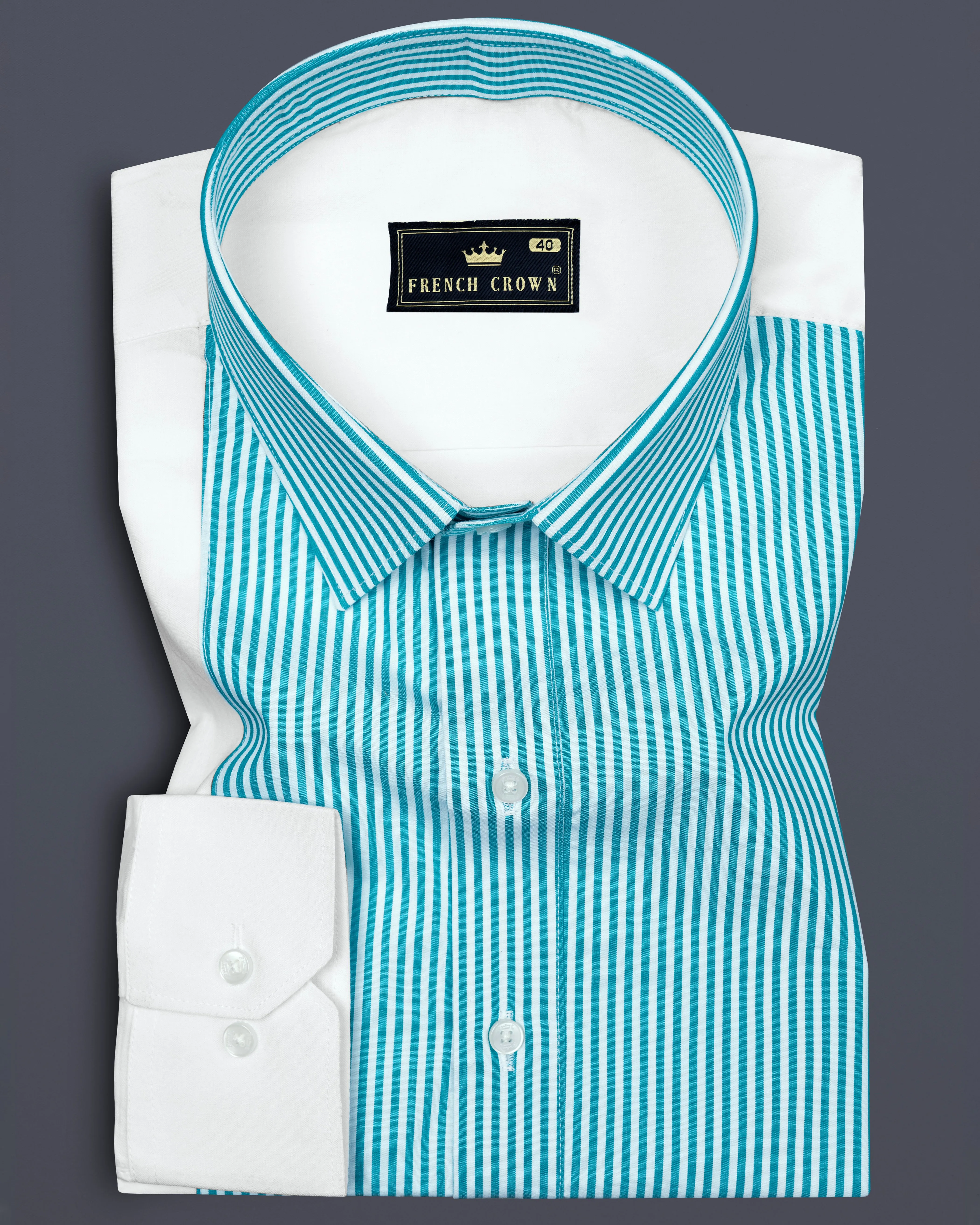 Cerulean Blue and Bright White Striped Super Soft Premium Cotton Designer Shirt sold by French Crown