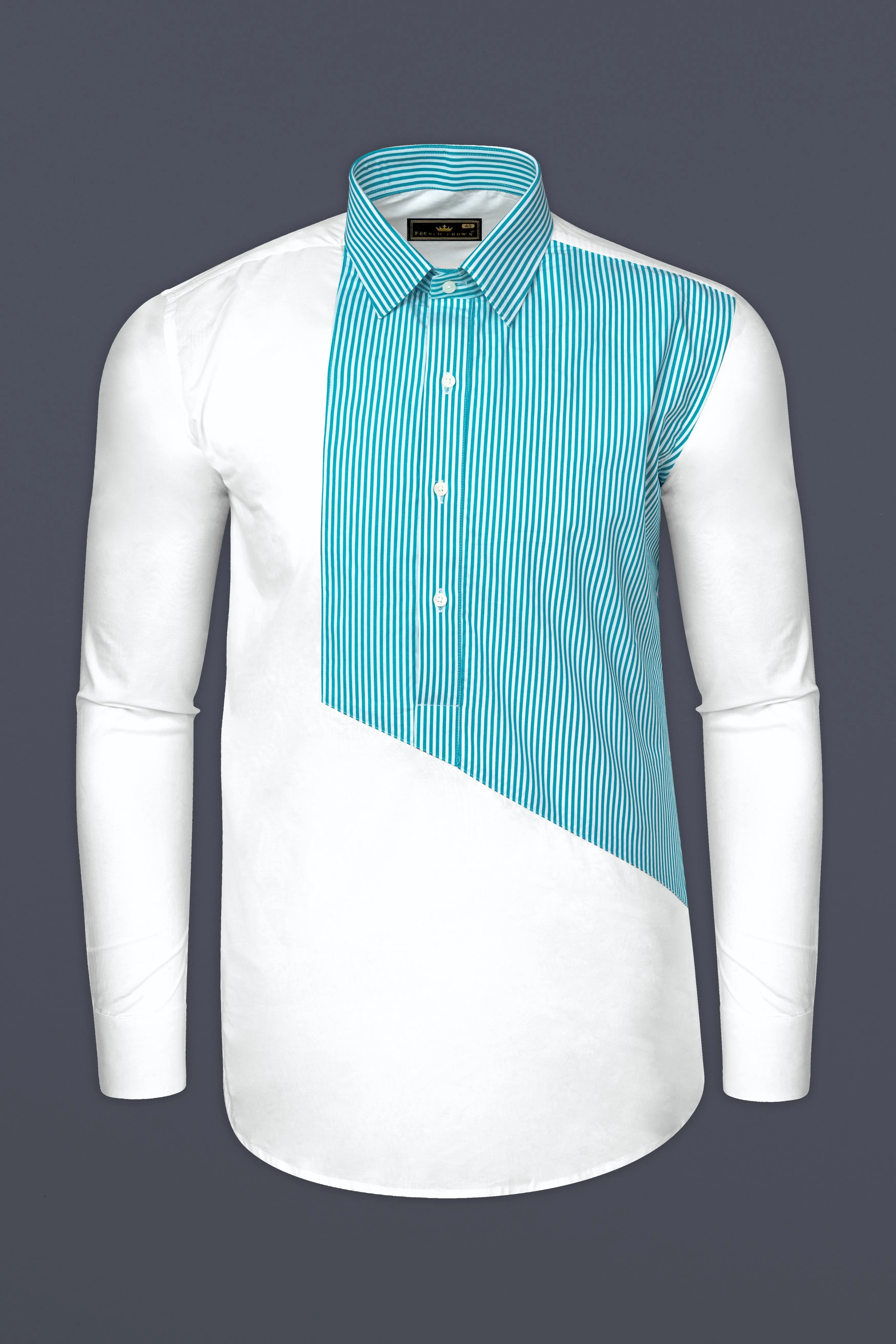 Cerulean Blue and Bright White Striped Super Soft Premium Cotton Designer Shirt sold by French Crown product image thumbnail 5