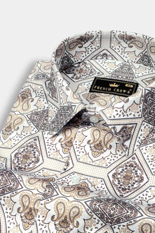 Ceramic White with Raffia Cream Printed Super Soft Premium Cotton Shirt sold by French Crown