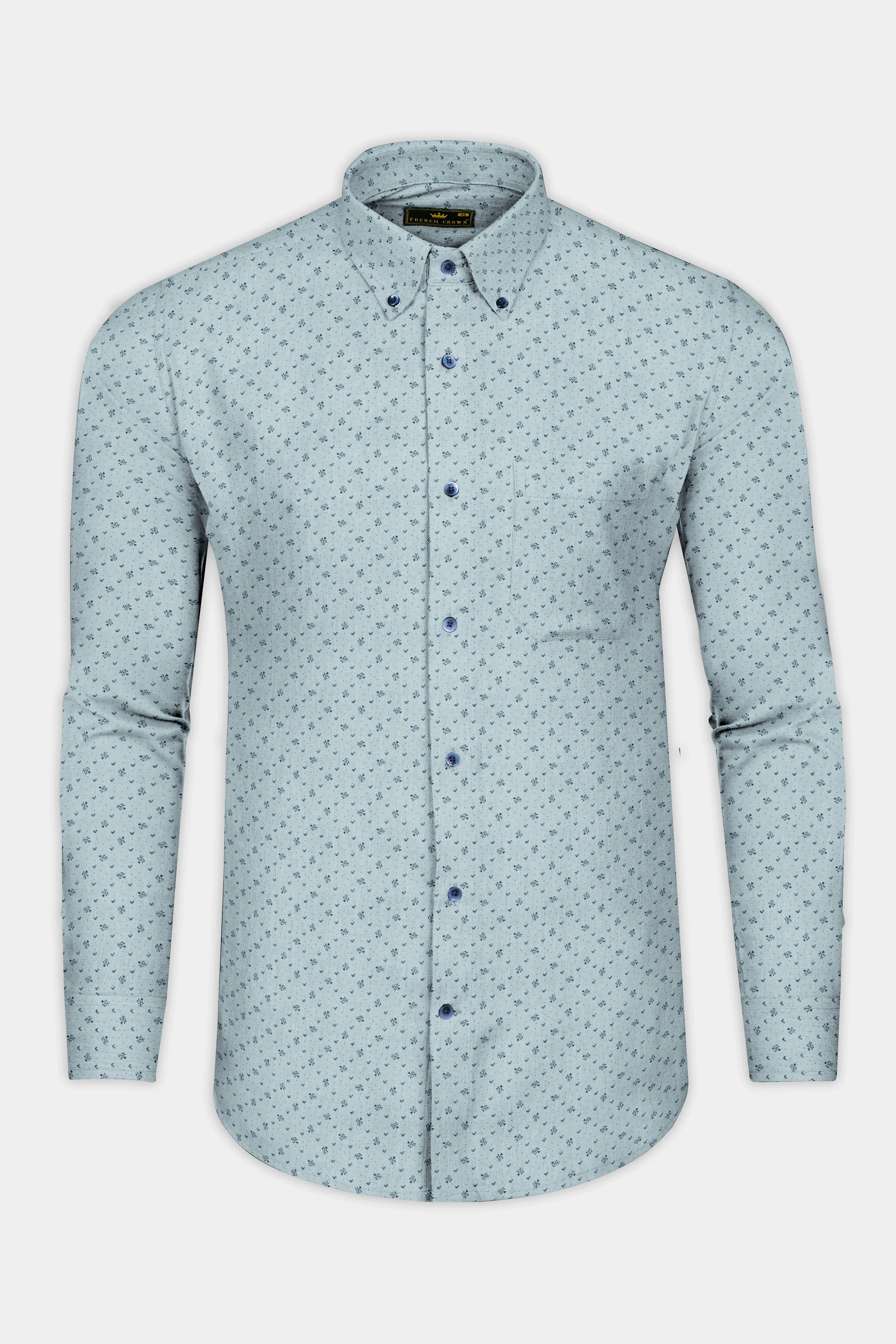 Casper Gray with cinder Blue Flower Printed Luxurious Linen Shirt sold by French Crown product image thumbnail 4