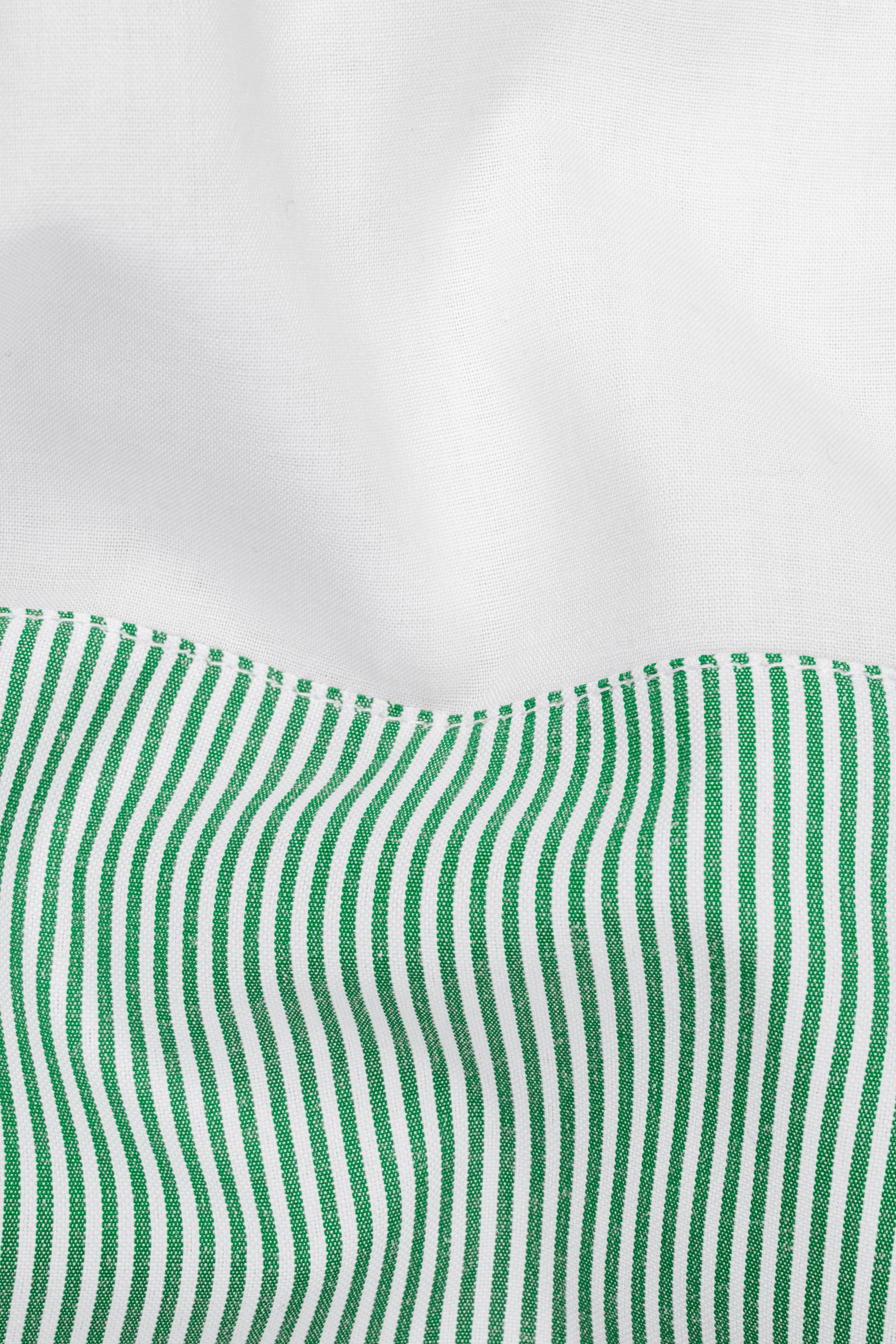 Bright White with Green and Yellow Striped Super Soft Premium Giza Cotton Designer Shirt sold by French Crown product image thumbnail 3