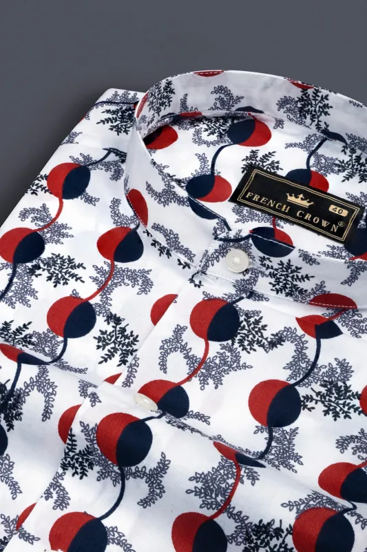 Bright White with Carmine Red and Midnight Blue Printed Poplin Giza Cotton Shirt sold by French Crown