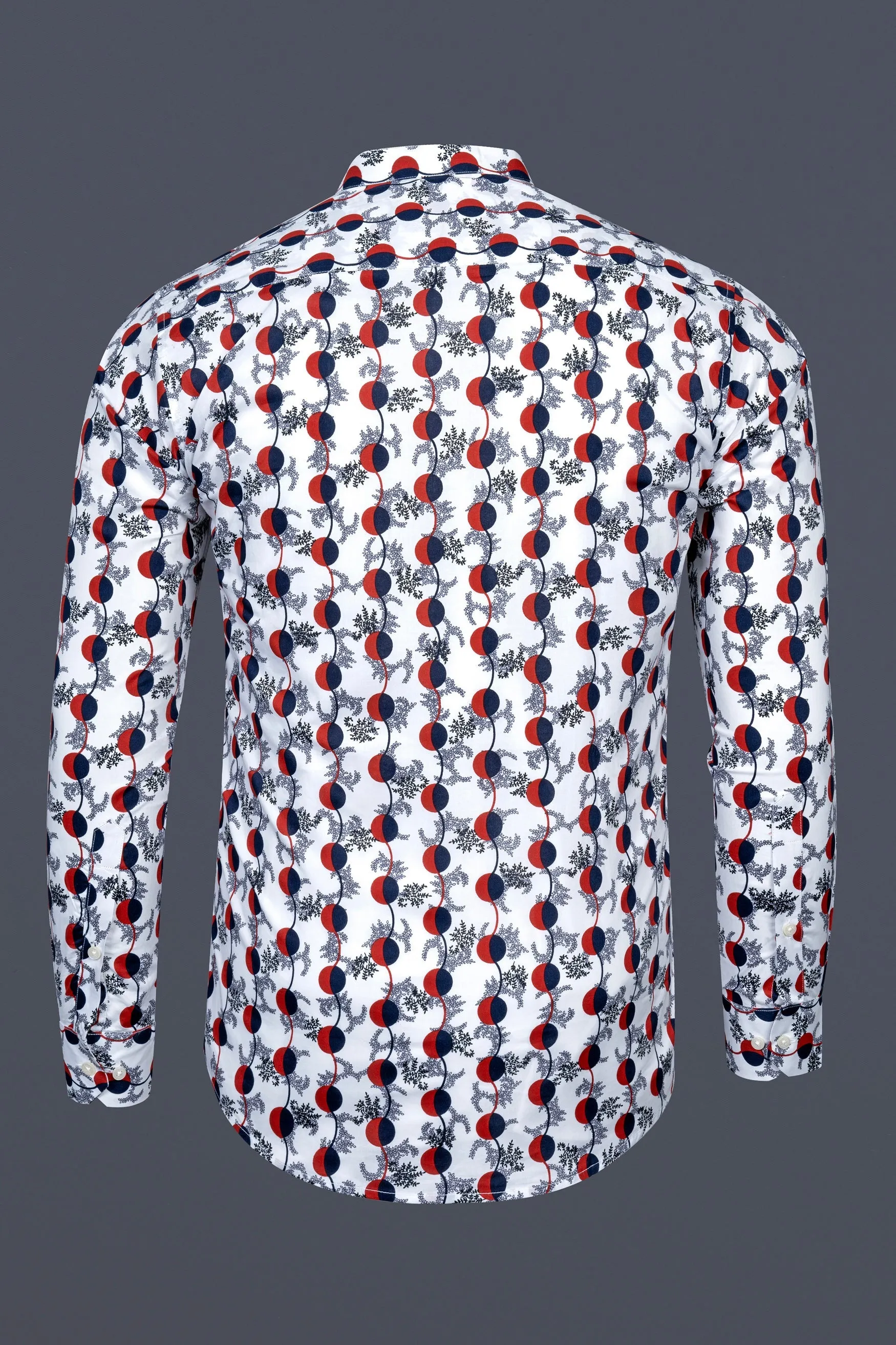Bright White with Carmine Red and Midnight Blue Printed Poplin Giza Cotton Shirt sold by French Crown product image thumbnail 5