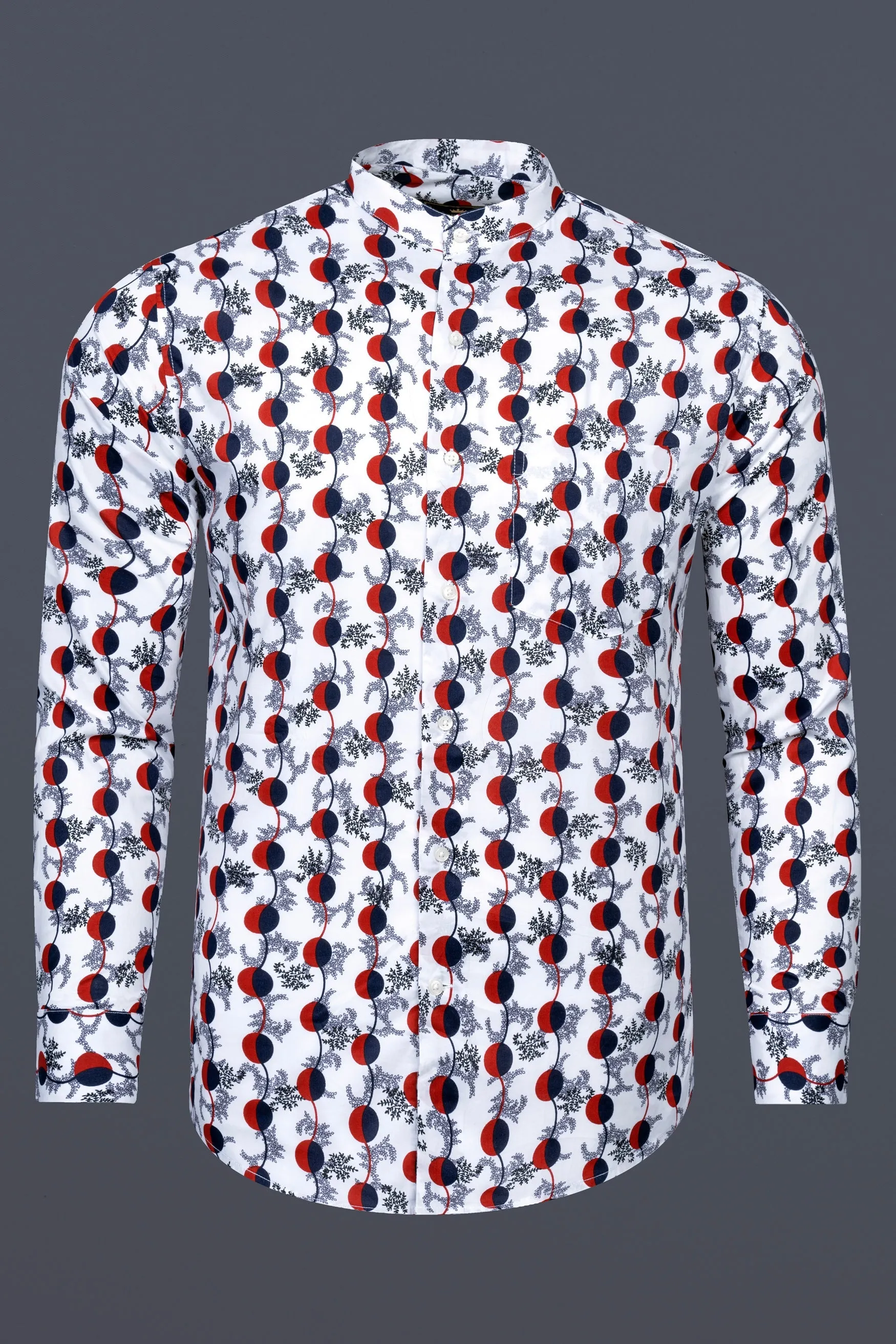 Bright White with Carmine Red and Midnight Blue Printed Poplin Giza Cotton Shirt sold by French Crown product image thumbnail 4