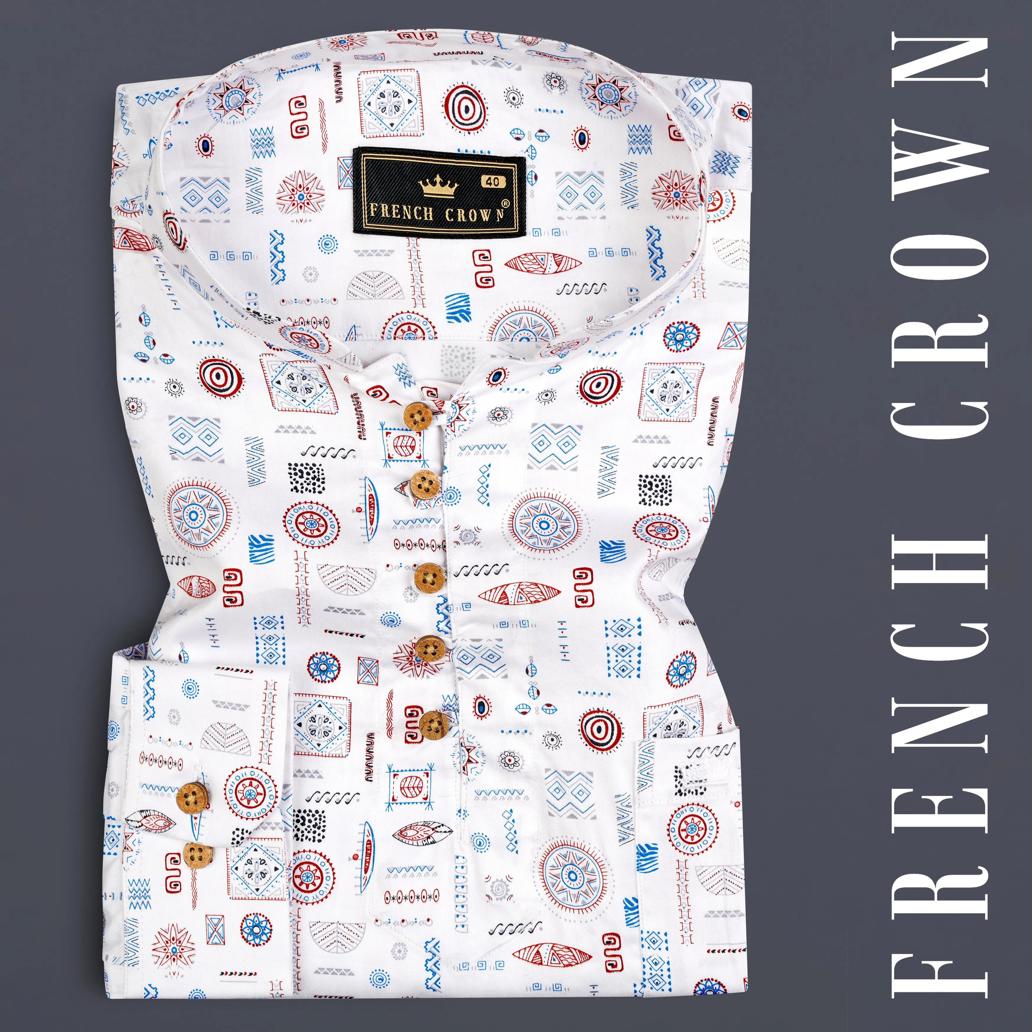 Bright White Multicolor Designs Printed Super Soft Premium Cotton Kurta Shirt sold by French Crown