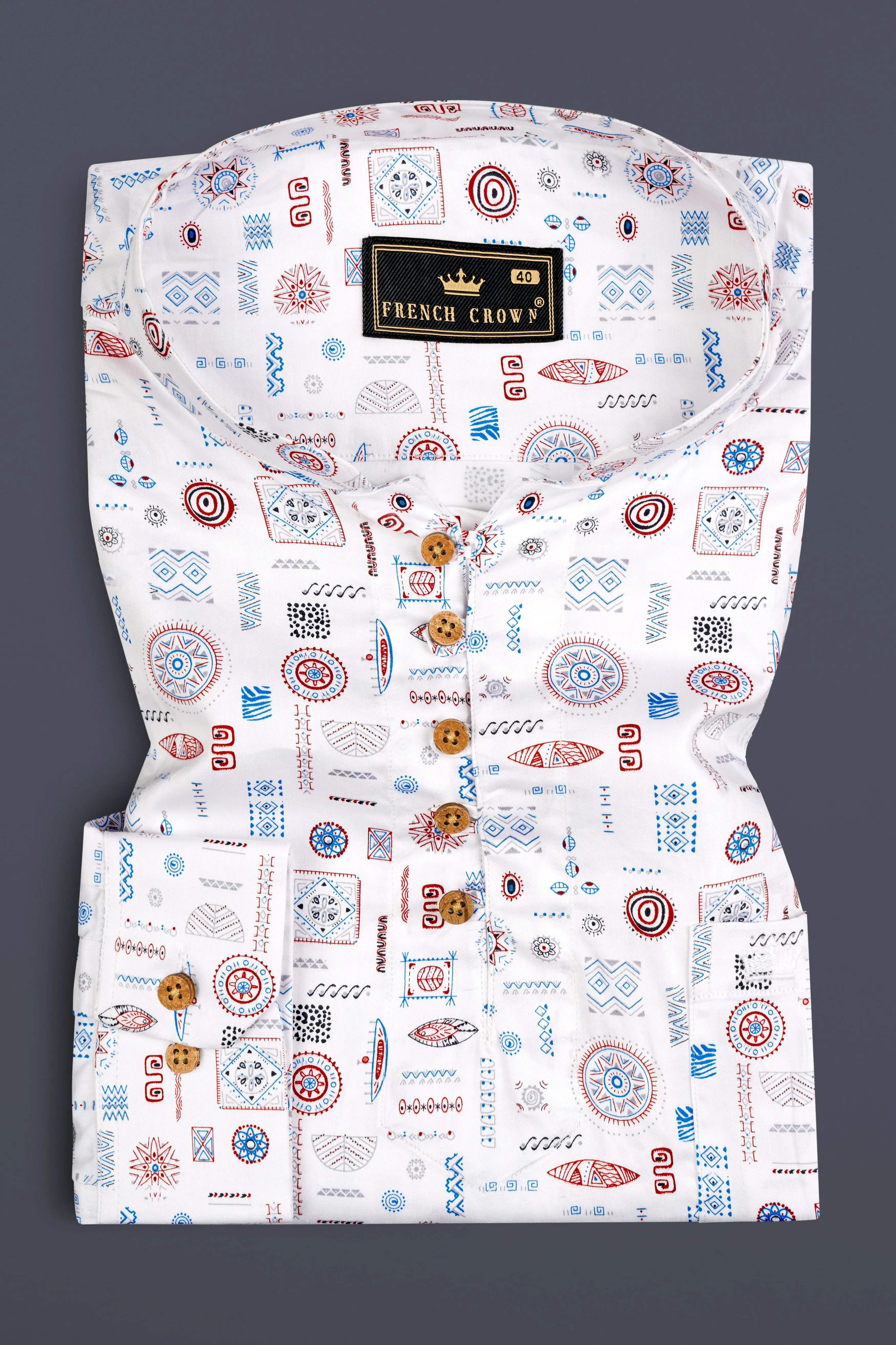 Bright White Multicolor Designs Printed Super Soft Premium Cotton Kurta Shirt sold by French Crown product image thumbnail 2