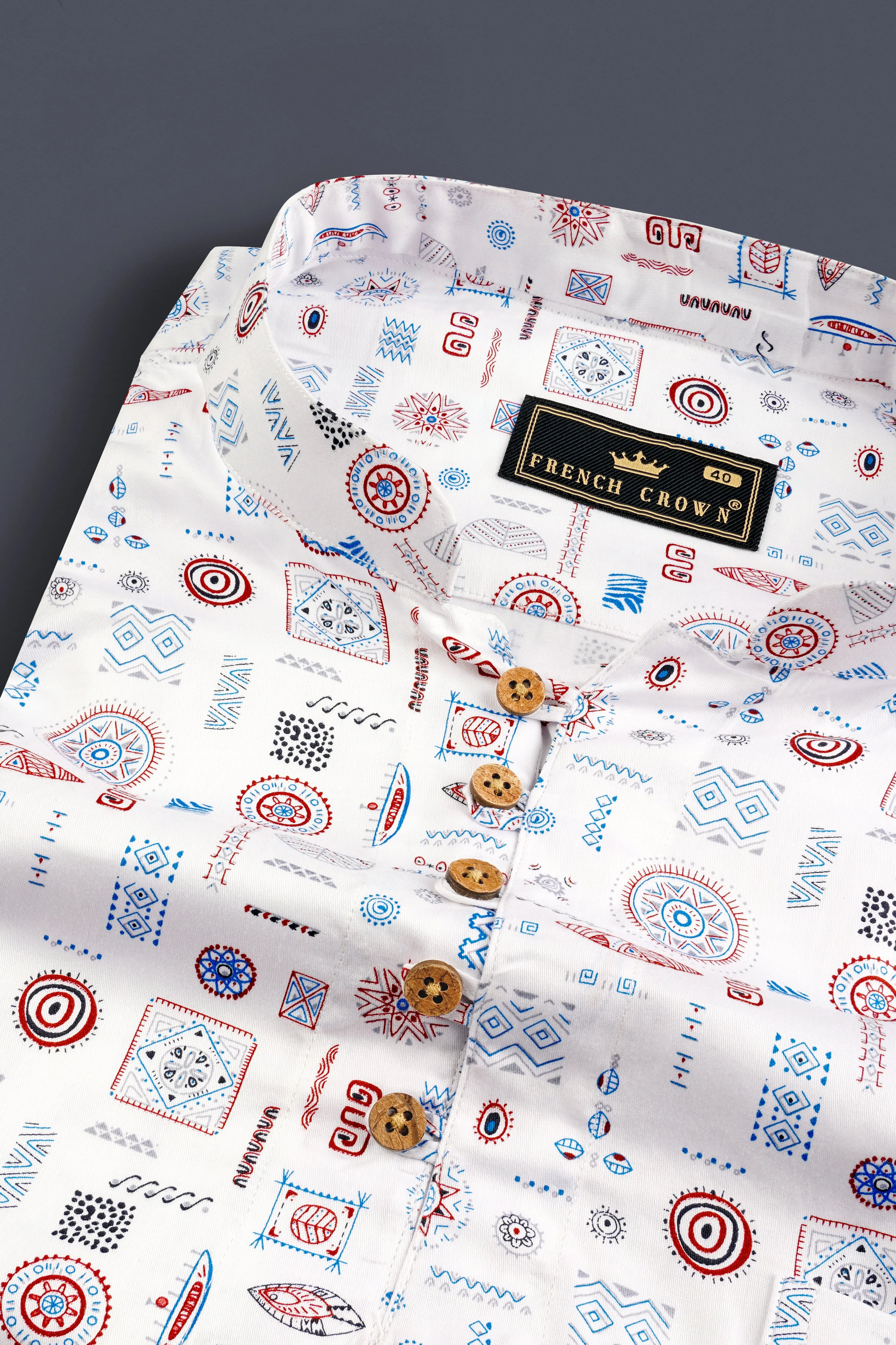 Bright White Multicolor Designs Printed Super Soft Premium Cotton Kurta Shirt sold by French Crown product image thumbnail 4