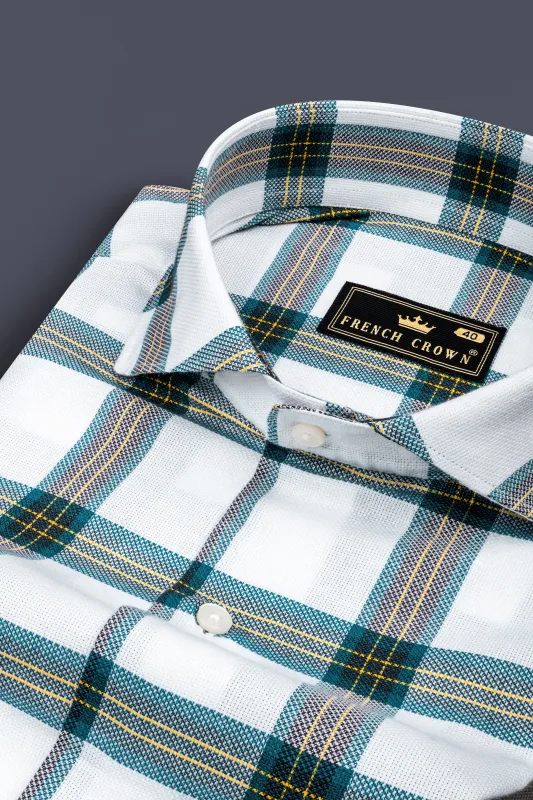 Bright White Multicolor Checkered Dobby Textured Premium Giza Cotton Shirt sold by French Crown