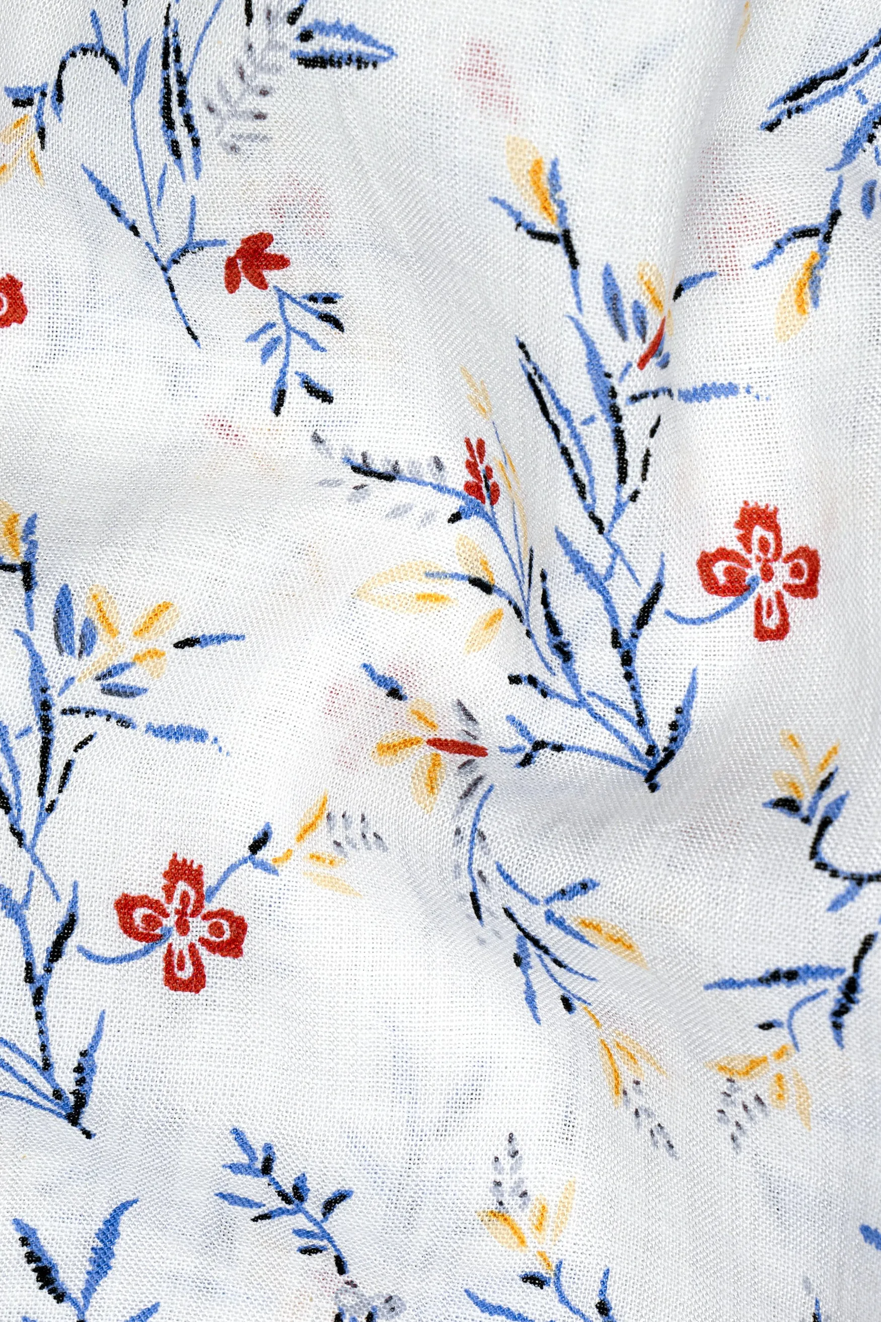 Bright White Flower Printed Lightweight Poplin Giza Cotton Shirt sold by French Crown product image thumbnail 3