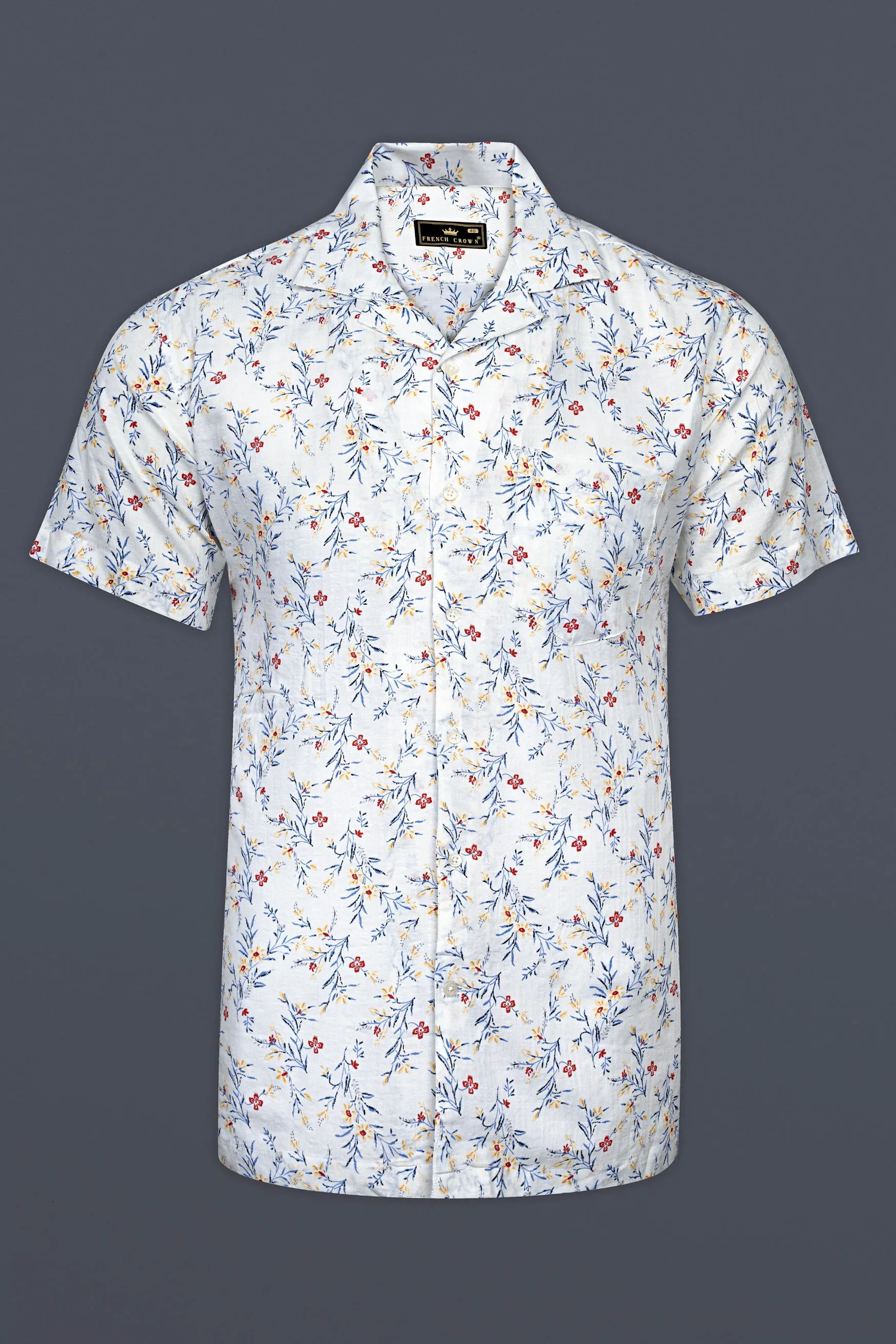 Bright White Flower Printed Lightweight Poplin Giza Cotton Shirt sold by French Crown product image thumbnail 2