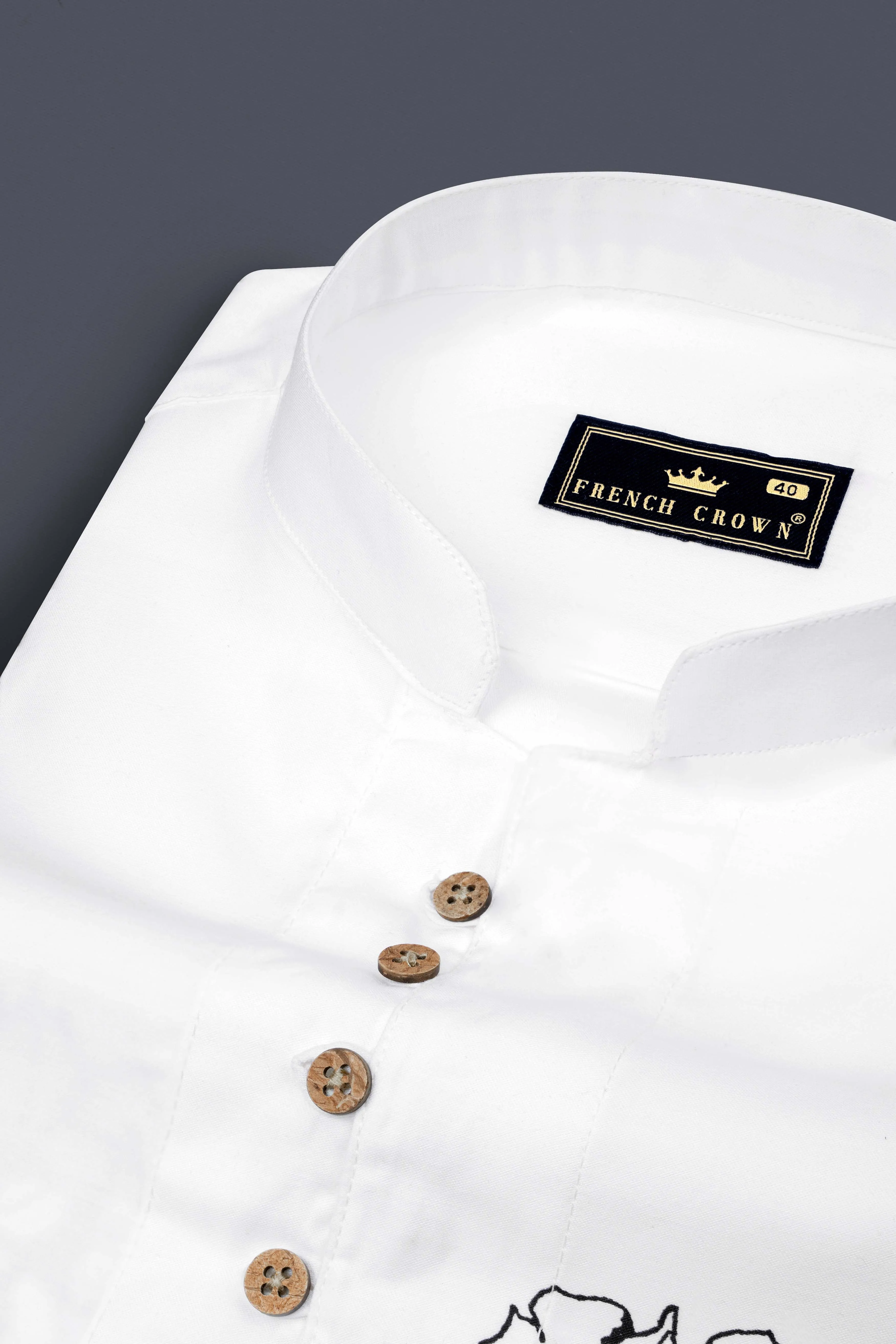 Bright White Flower Print Subtle Sheen Super Soft Premium Cotton Kurta Shirt sold by French Crown product image thumbnail 4