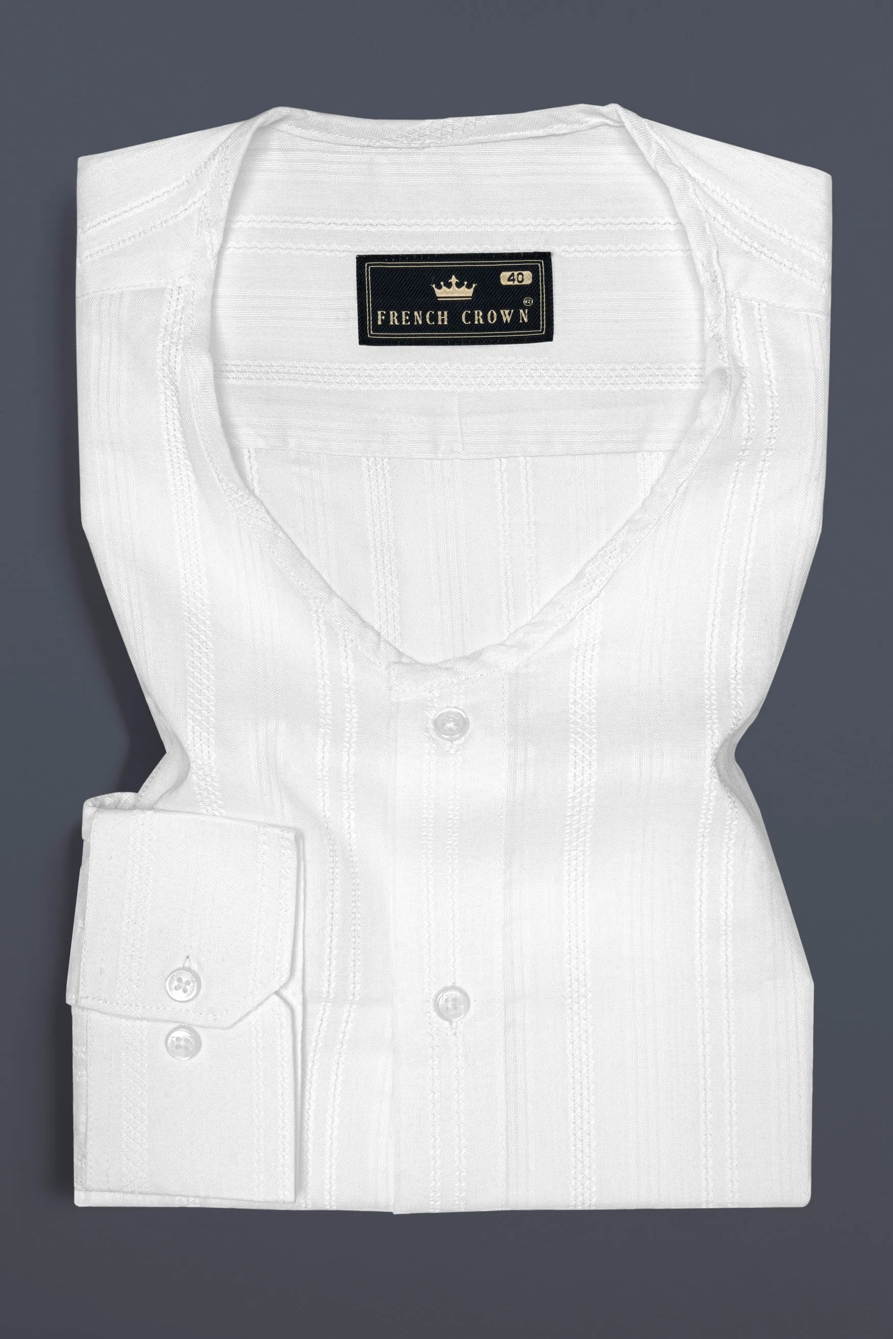 Bright White Dobby Textured Premium Cotton Shirt sold by French Crown product image thumbnail 2
