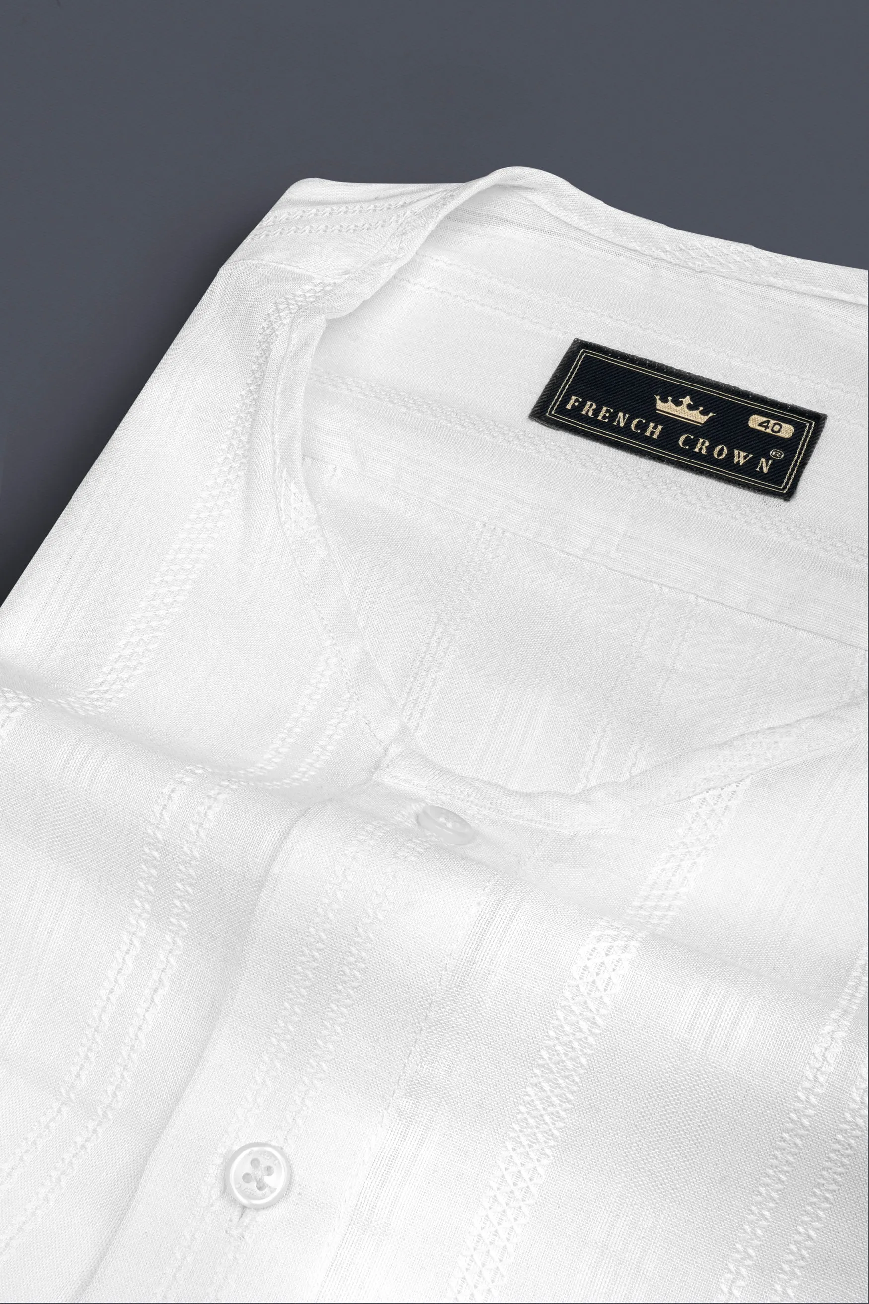 Bright White Dobby Textured Premium Cotton Shirt sold by French Crown product image thumbnail 4