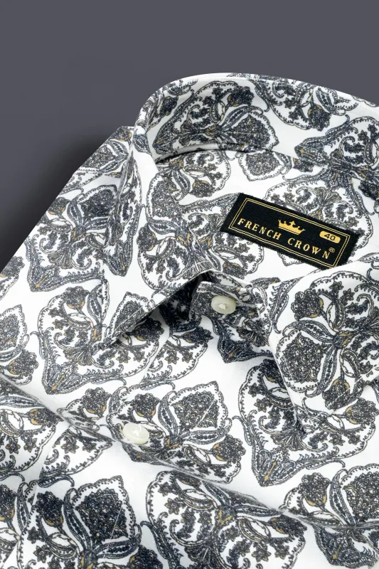 Bright White Digital Flower Printed Subtle Sheen Super Soft Premium Cotton Shirt sold by French Crown