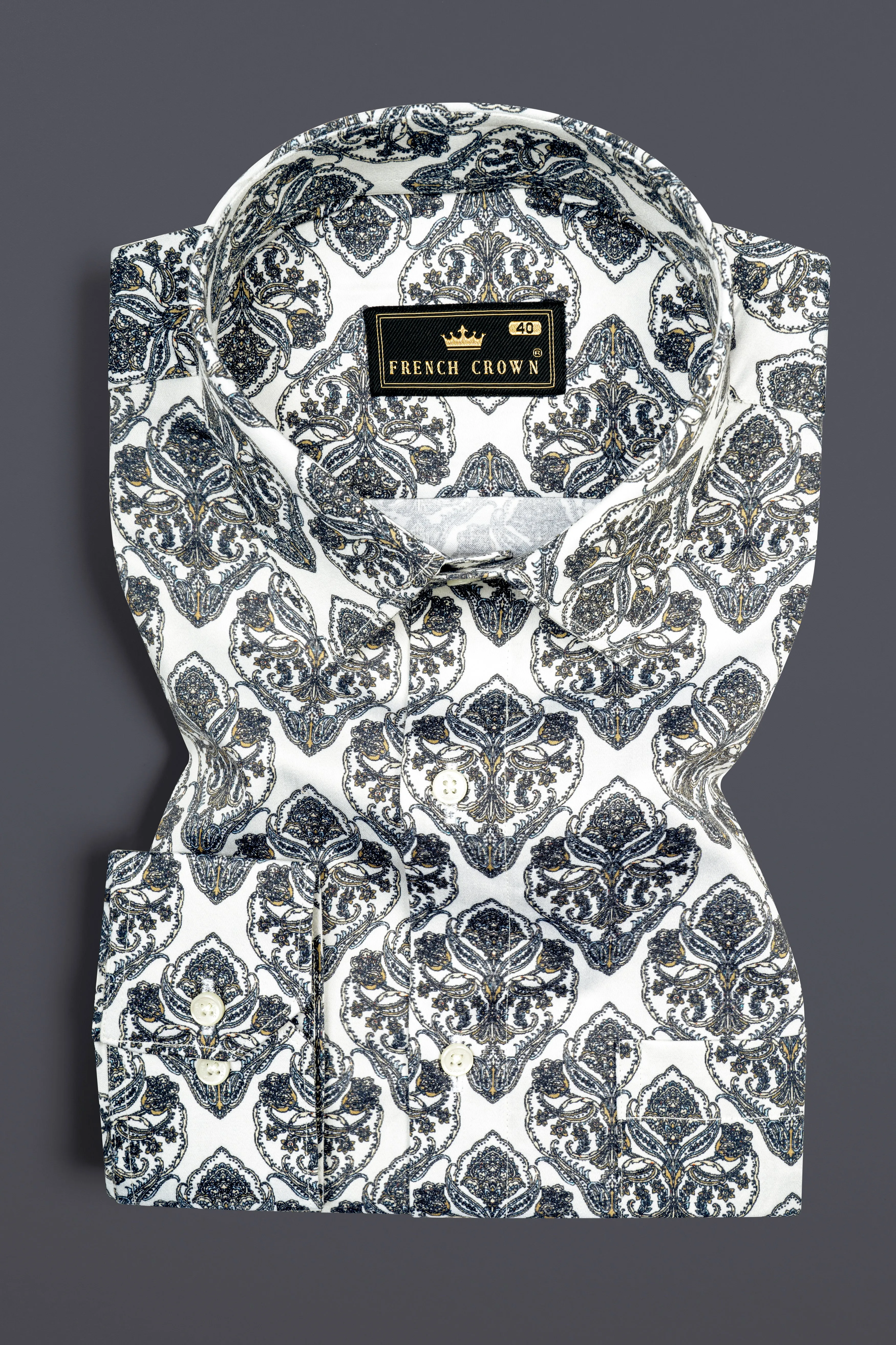 Bright White Digital Flower Printed Subtle Sheen Super Soft Premium Cotton Shirt sold by French Crown product image thumbnail 3