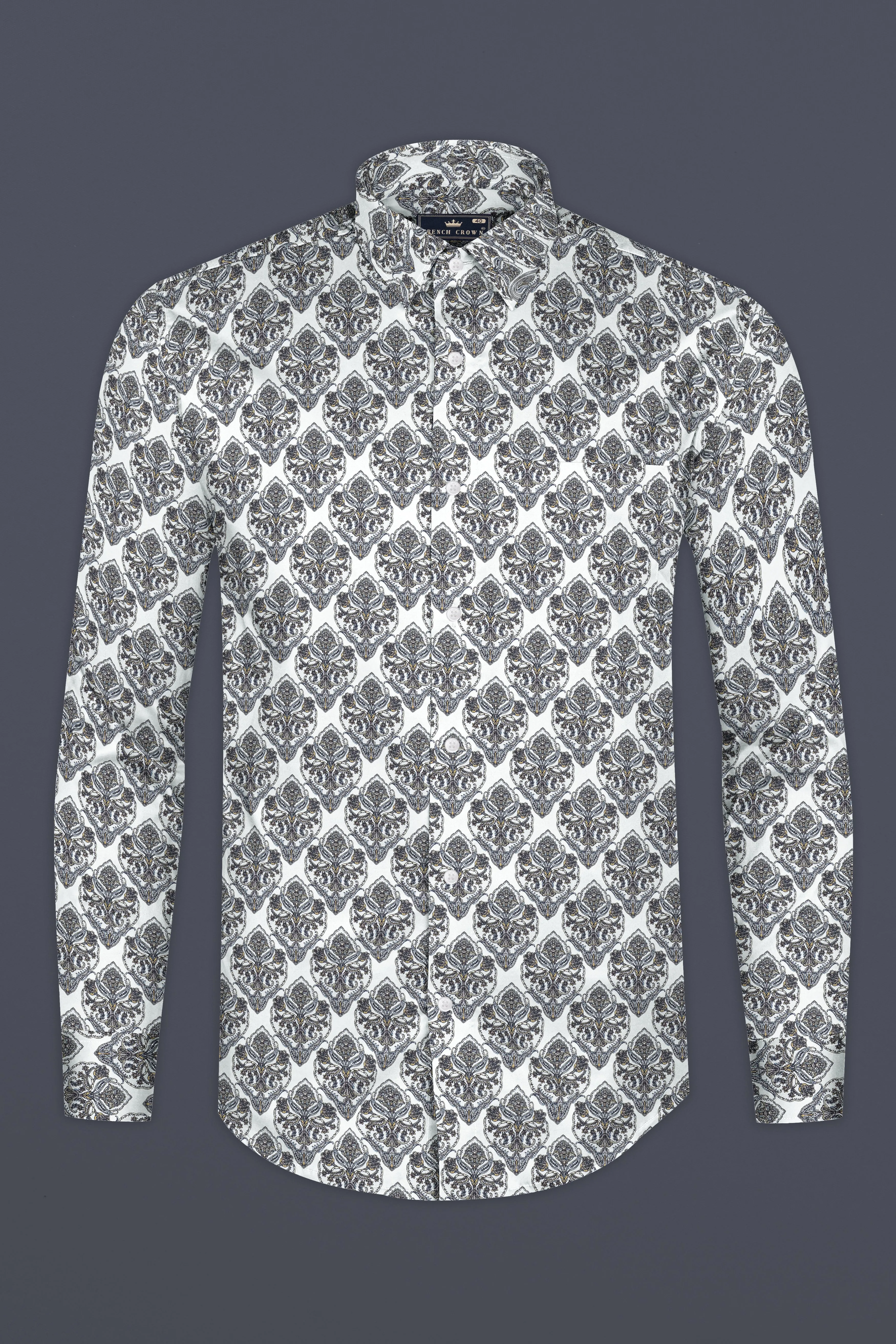 Bright White Digital Flower Printed Subtle Sheen Super Soft Premium Cotton Shirt sold by French Crown product image thumbnail 4