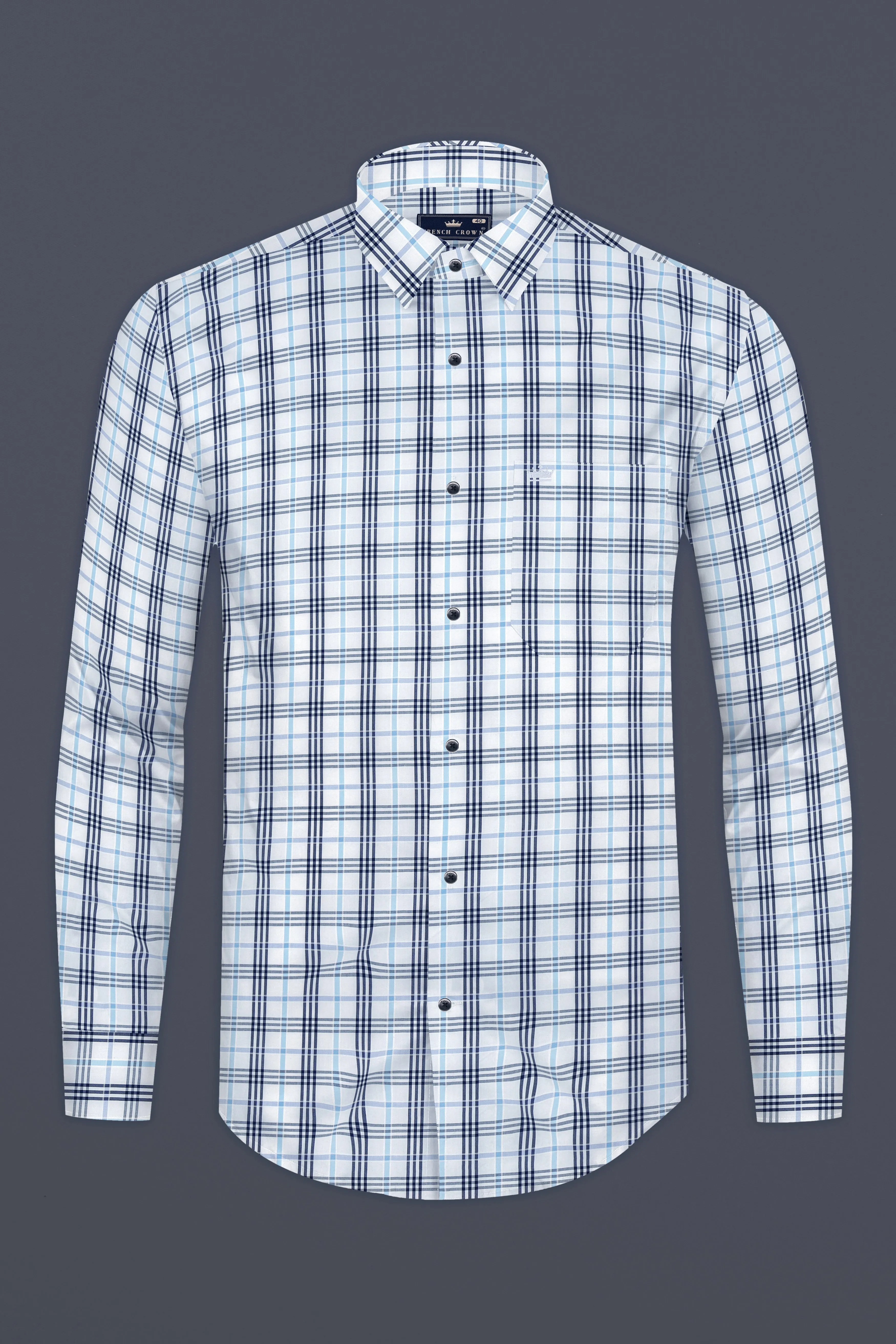 Bright White And Blue Windowpane Dobby Shirt sold by French Crown product image thumbnail 4