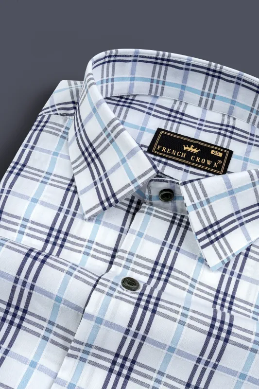 Bright White And Blue Windowpane Dobby Shirt sold by French Crown