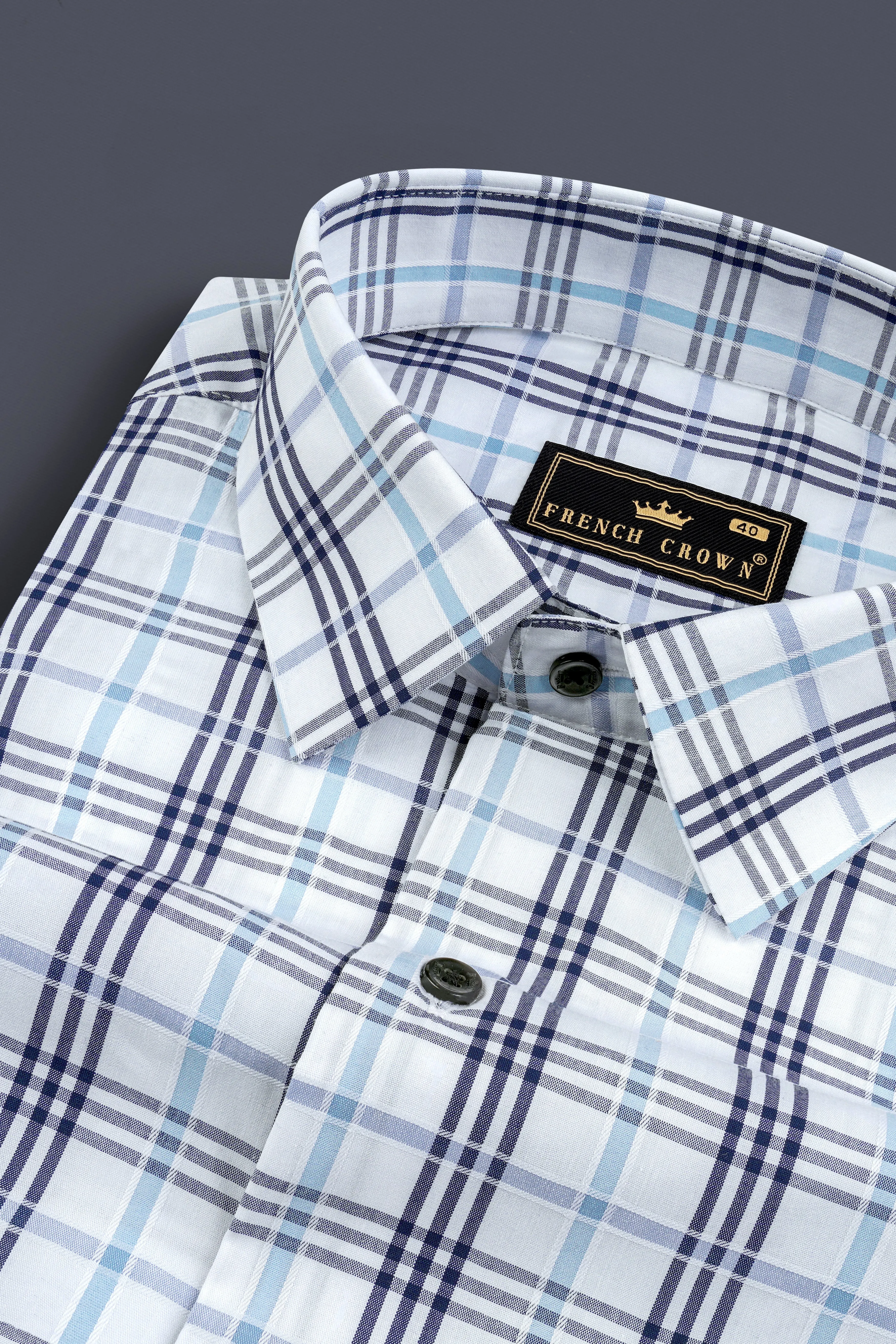 Bright White And Blue Windowpane Dobby Shirt sold by French Crown