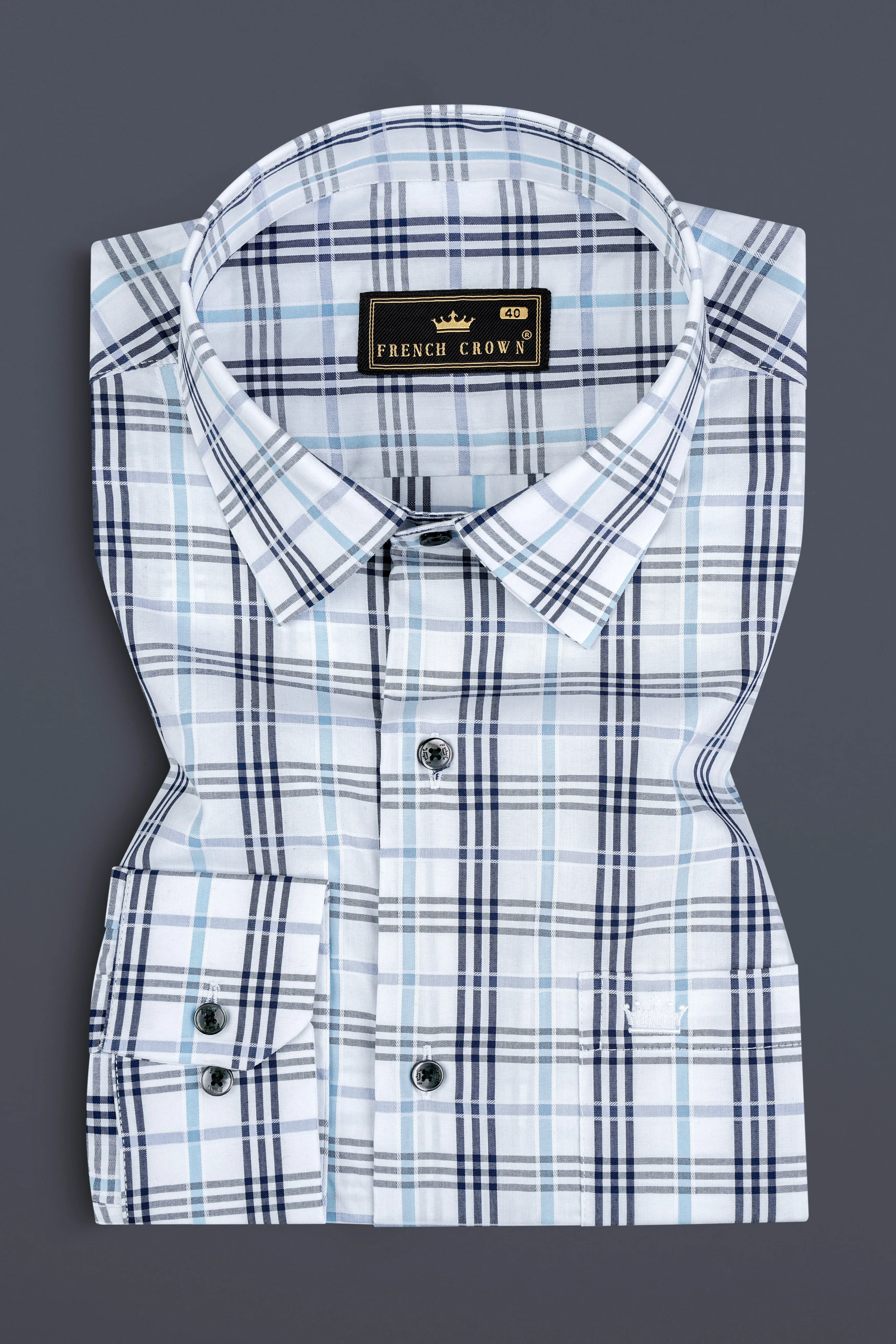 Bright White And Blue Windowpane Dobby Shirt sold by French Crown product image thumbnail 3