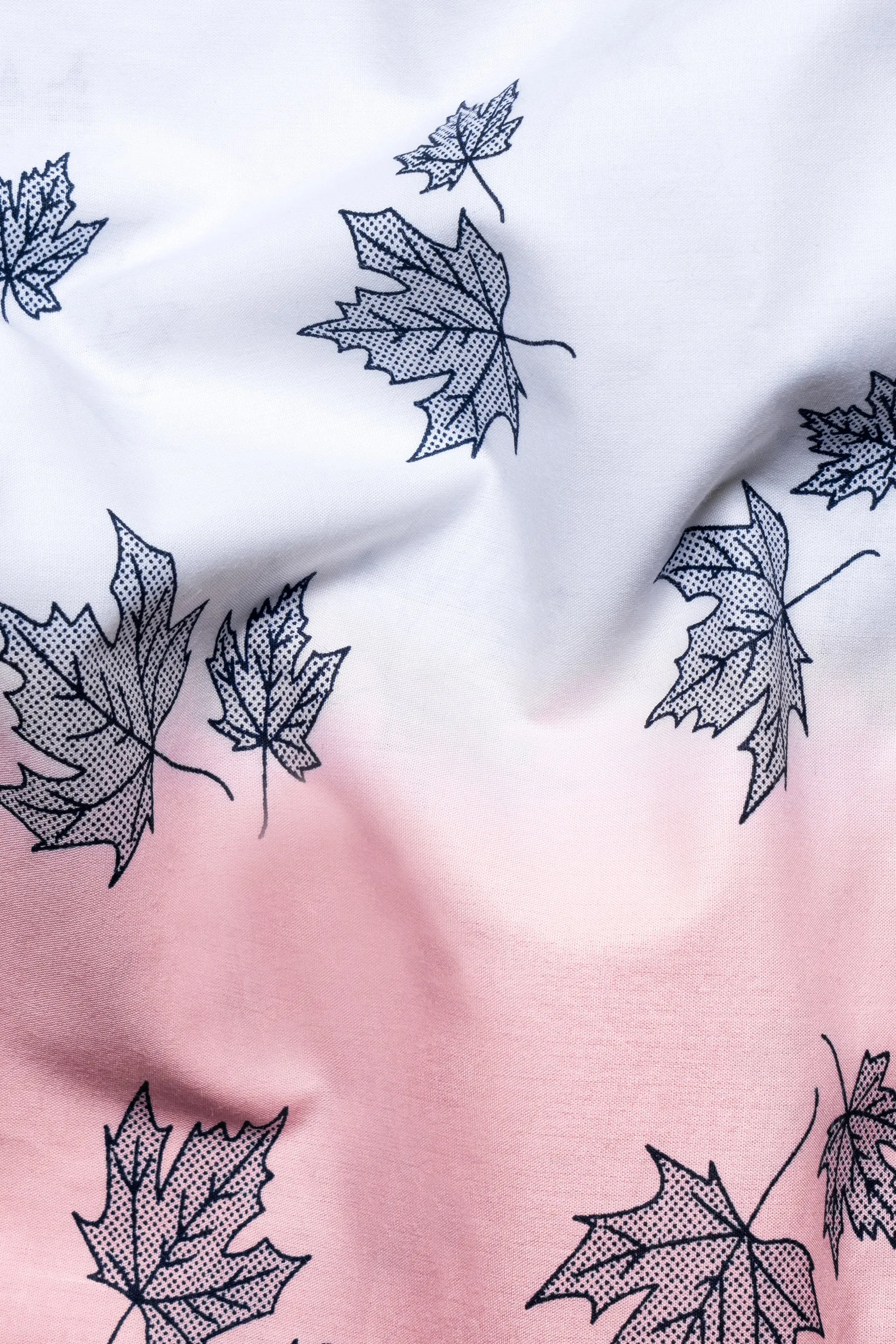 Bright White and Mauve Pink Leaves Printed Subtle Sheen Super Soft Premium Cotton Shirt sold by French Crown product image thumbnail 3