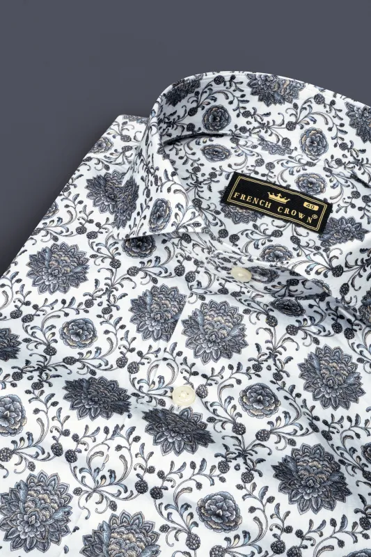 Bright White and Black Ethnic Printed Super Soft Premium Cotton Shirt sold by French Crown